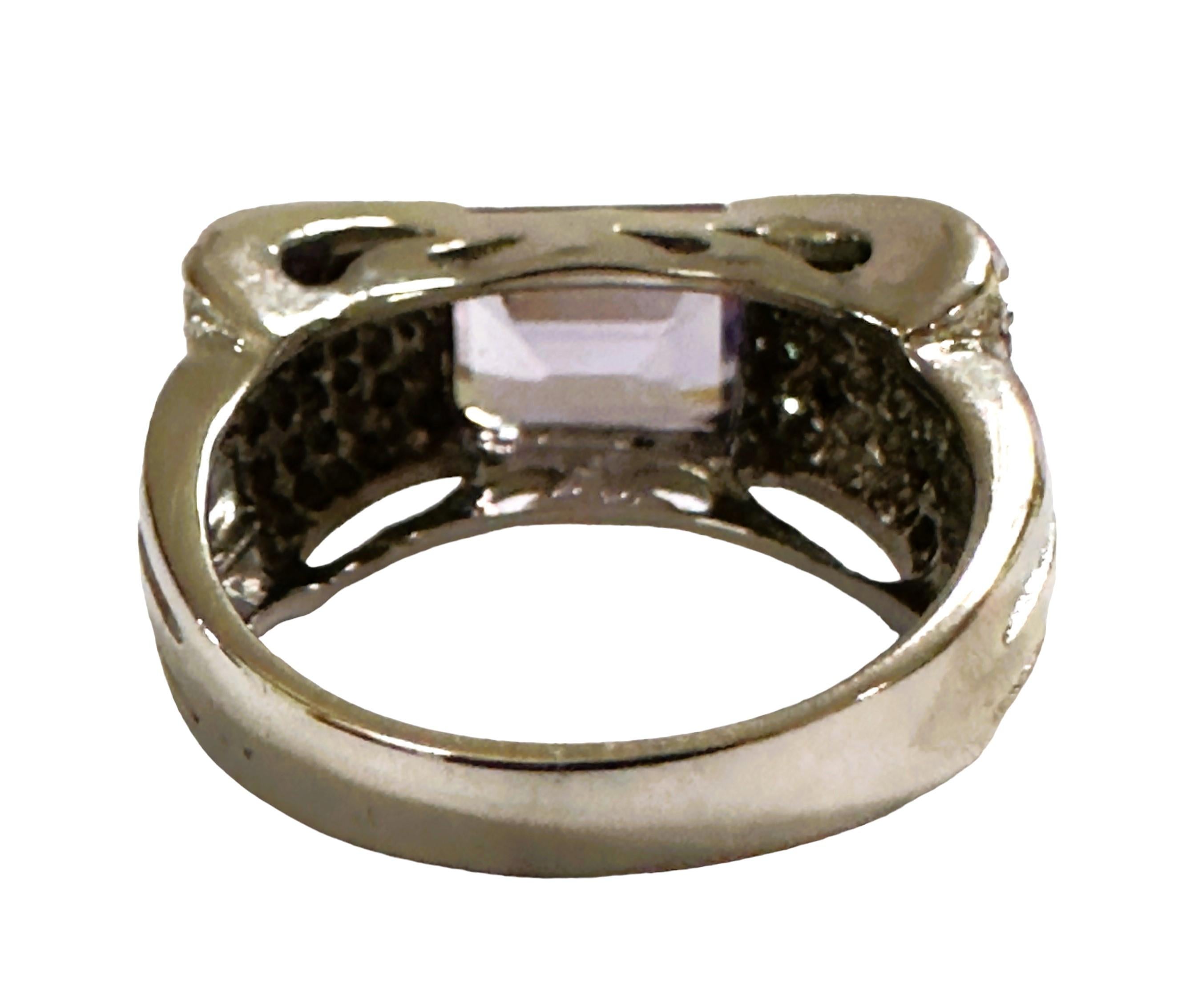Emerald Cut New African 3.30 ct Blue Purple Spinel & Sapphire Sterling Ring For Sale