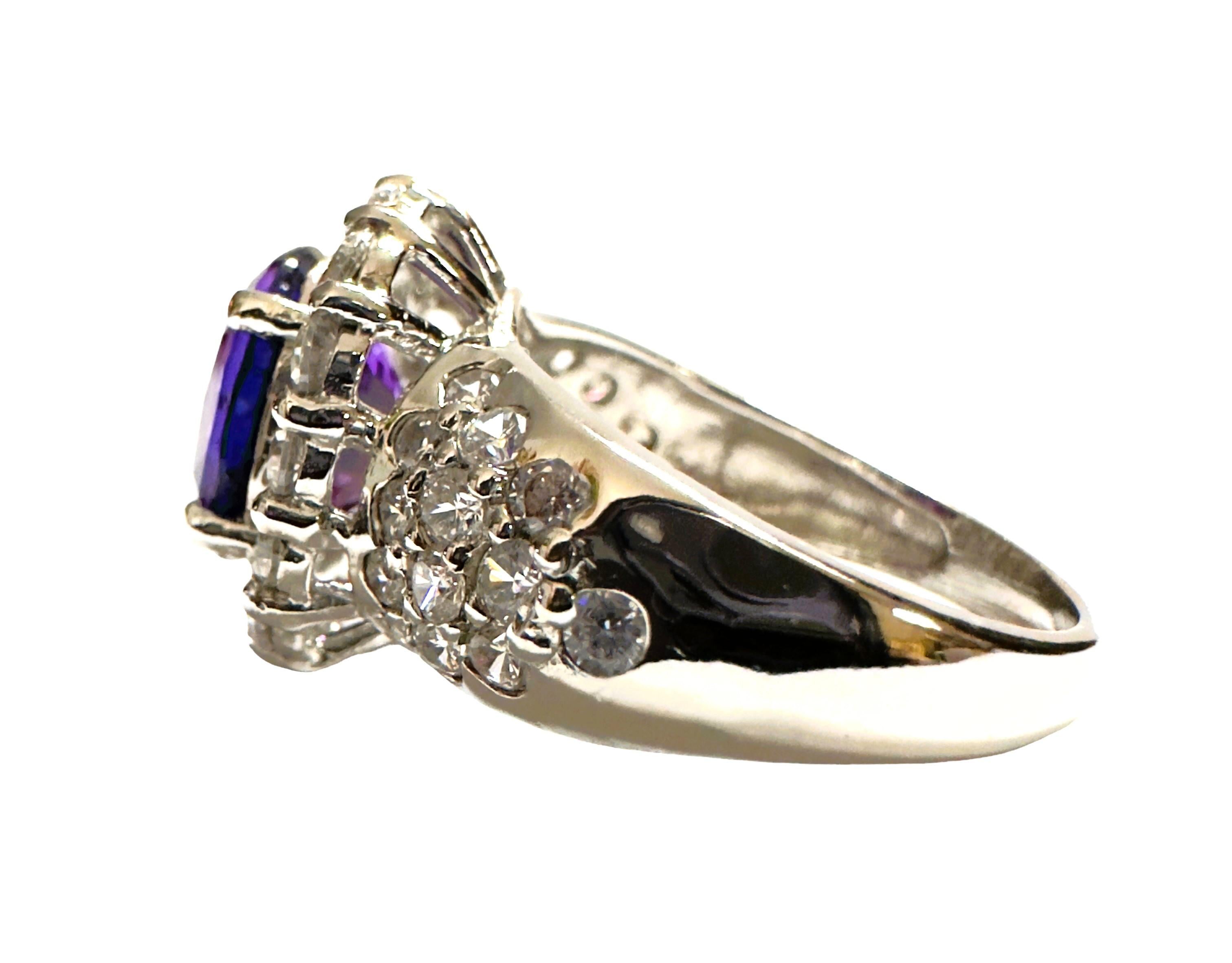 Art Deco New African 3.30 ct Blue Purple Spinel & White Sapphire Sterling Ring