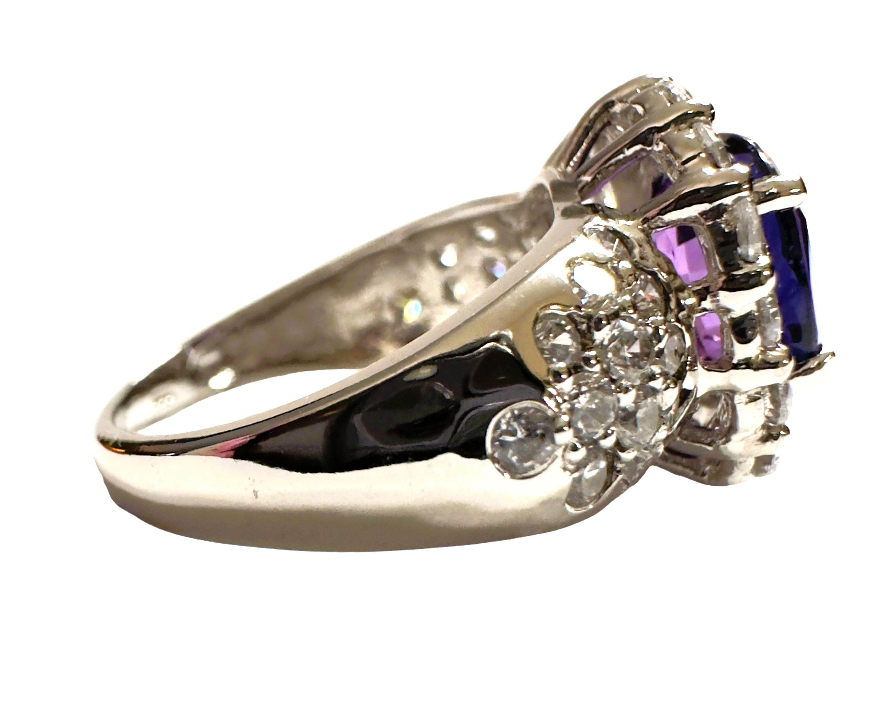 New African 3.30 ct Blue Purple Spinel & White Sapphire Sterling Ring In New Condition In Eagan, MN