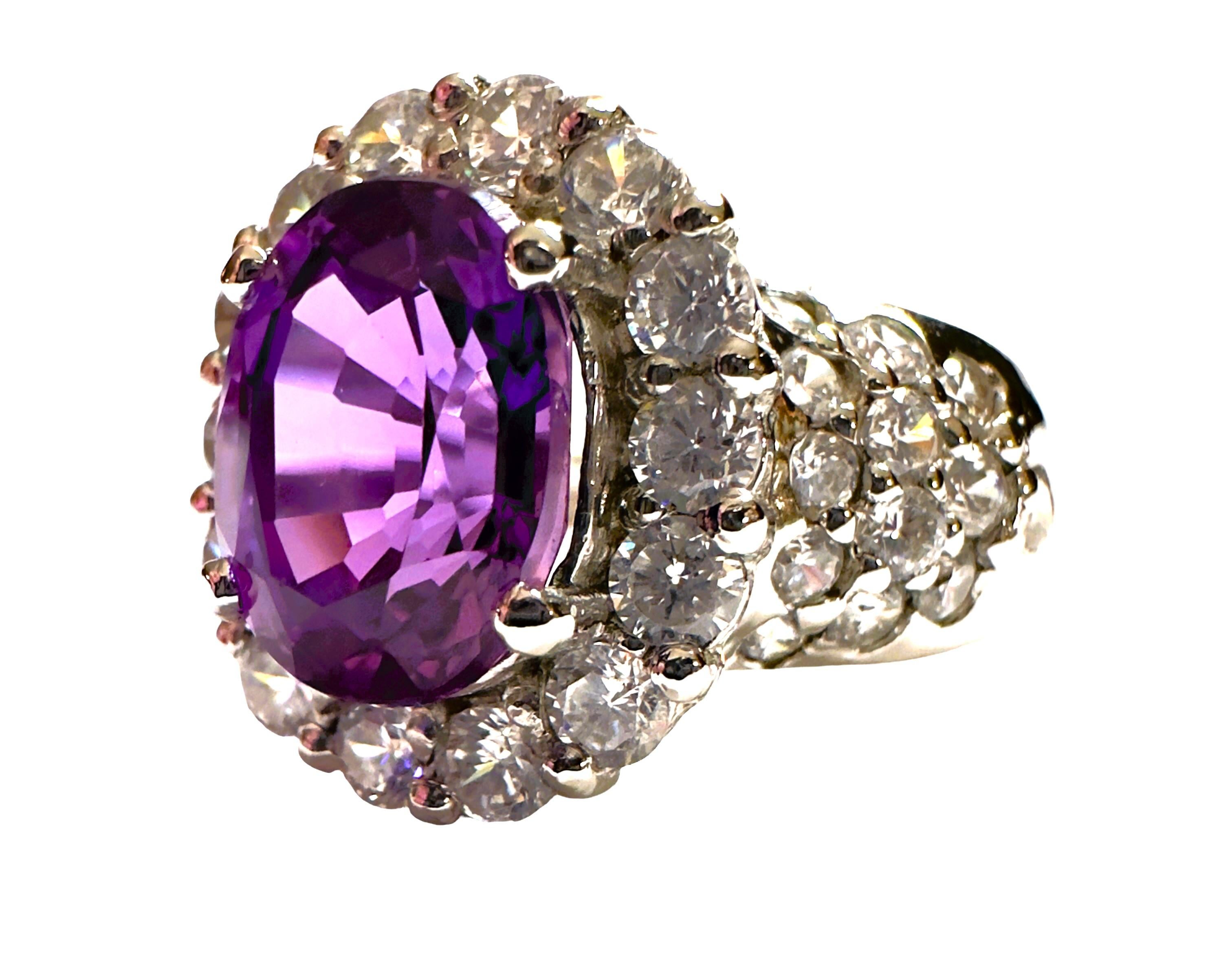 Women's New African 3.30 ct Blue Purple Spinel & White Sapphire Sterling Ring