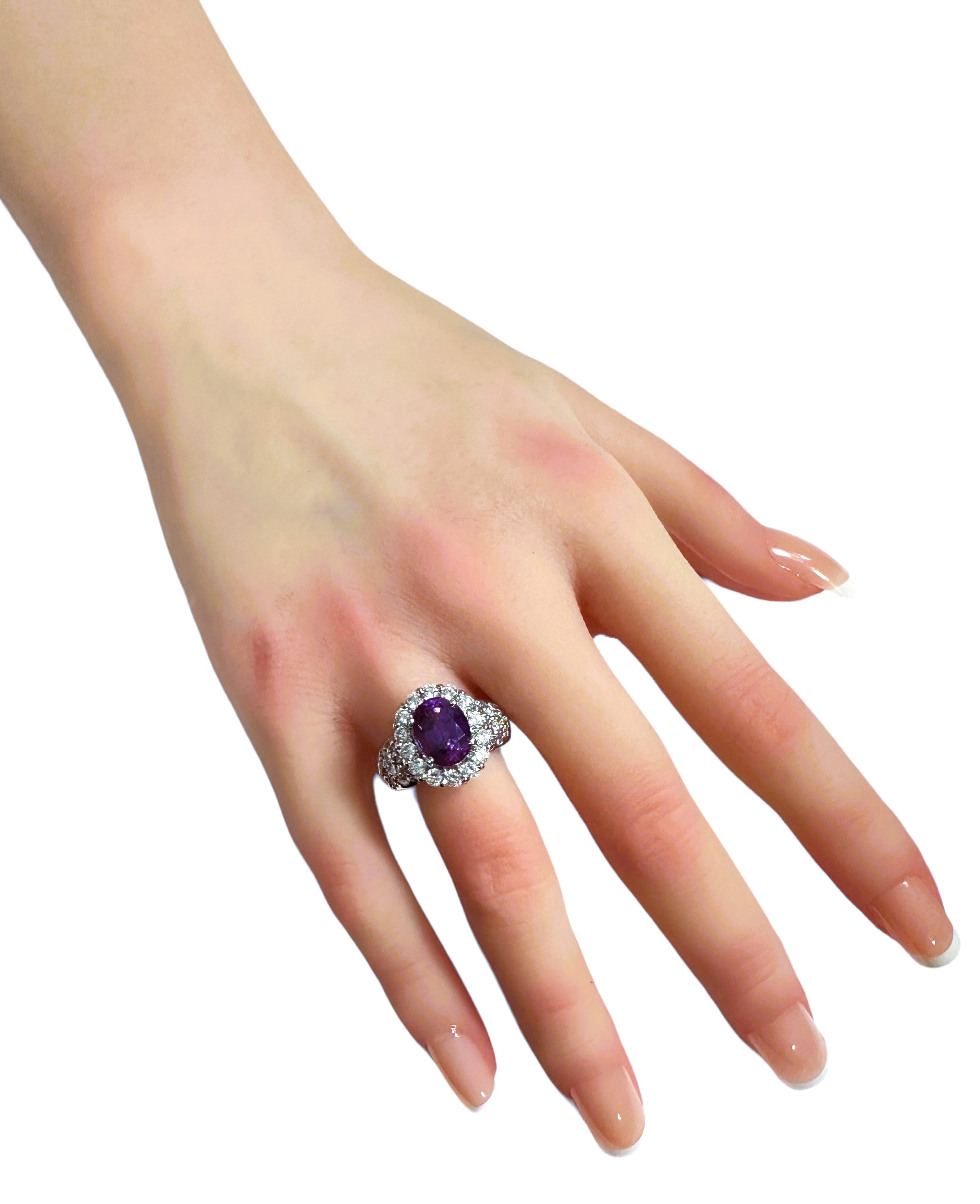 New African 3.30 ct Blue Purple Spinel & White Sapphire Sterling Ring 1