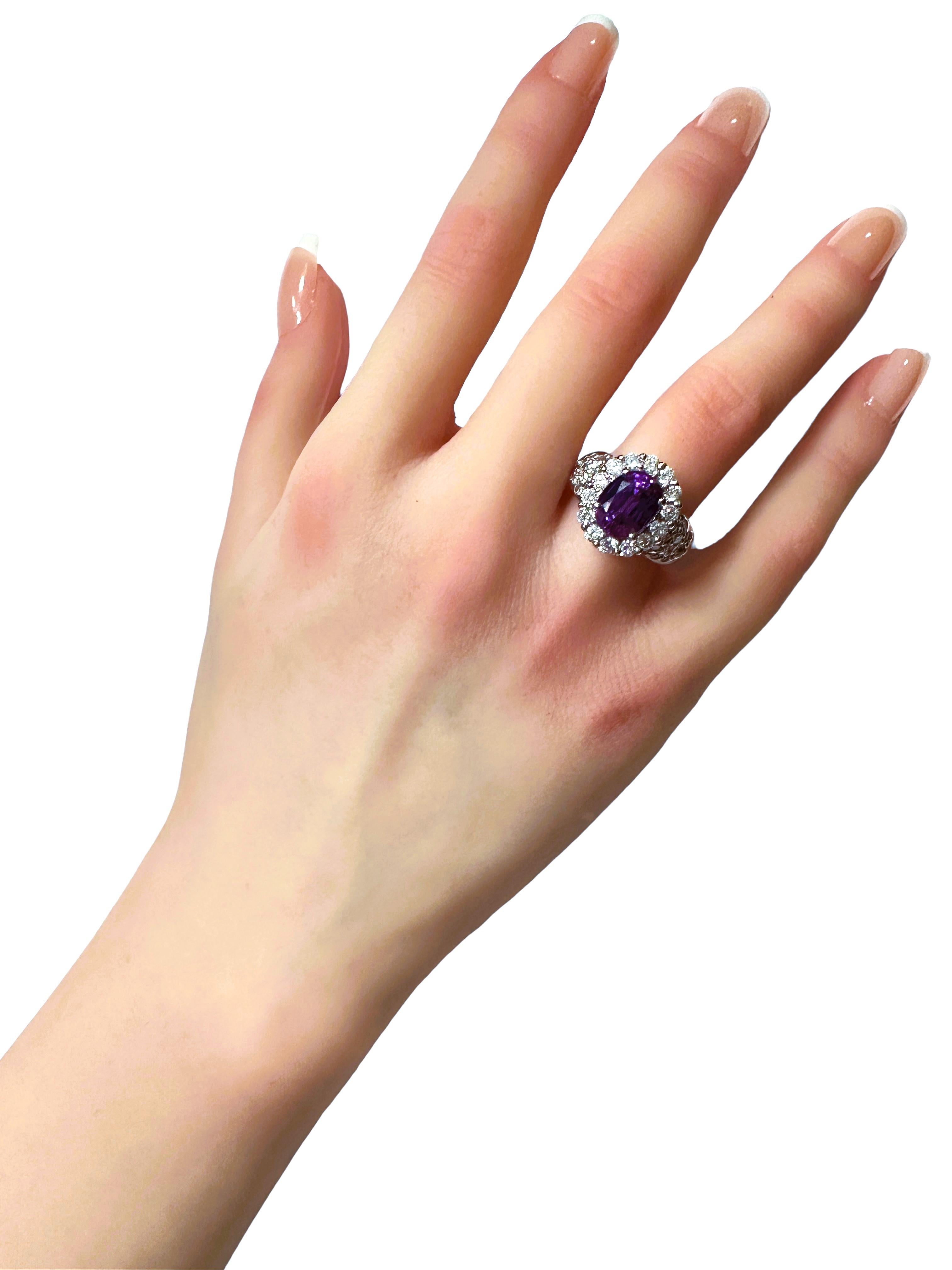 New African 3.30 ct Blue Purple Spinel & White Sapphire Sterling Ring 2