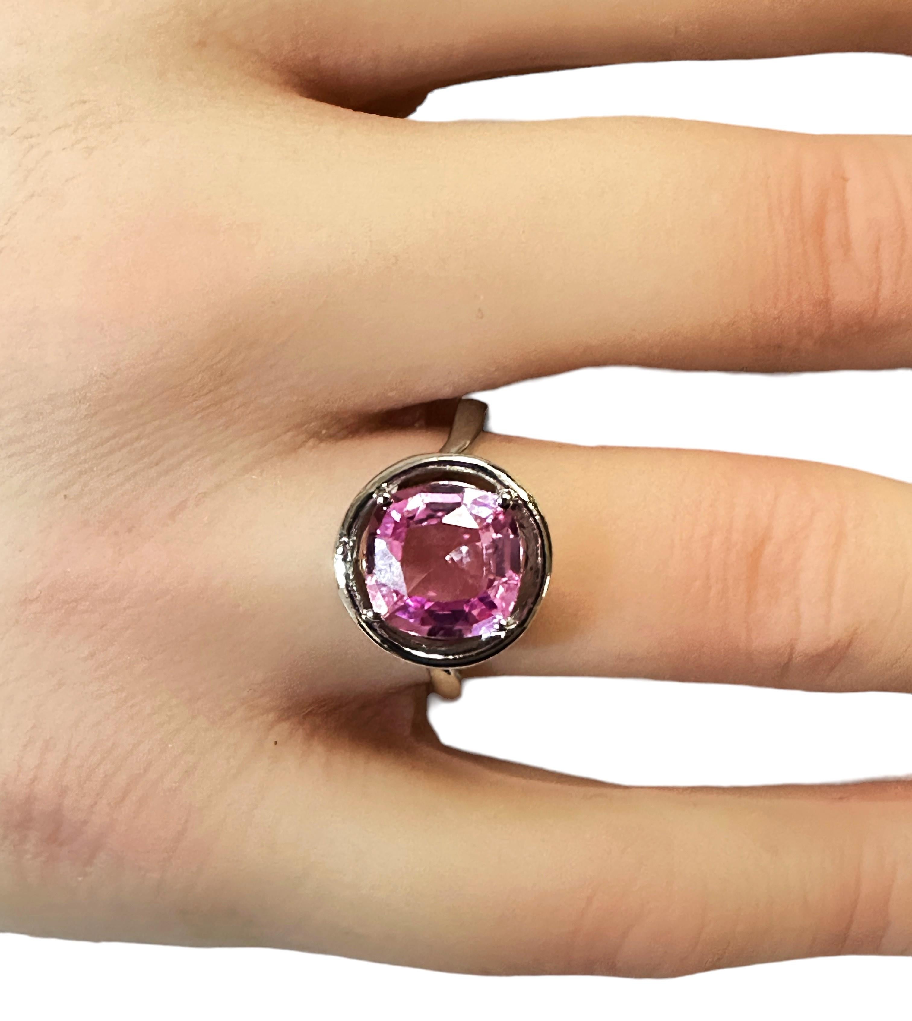Art Deco New African 3.30 Ct Pink Sapphire Sterling Ring Size 7.75 For Sale