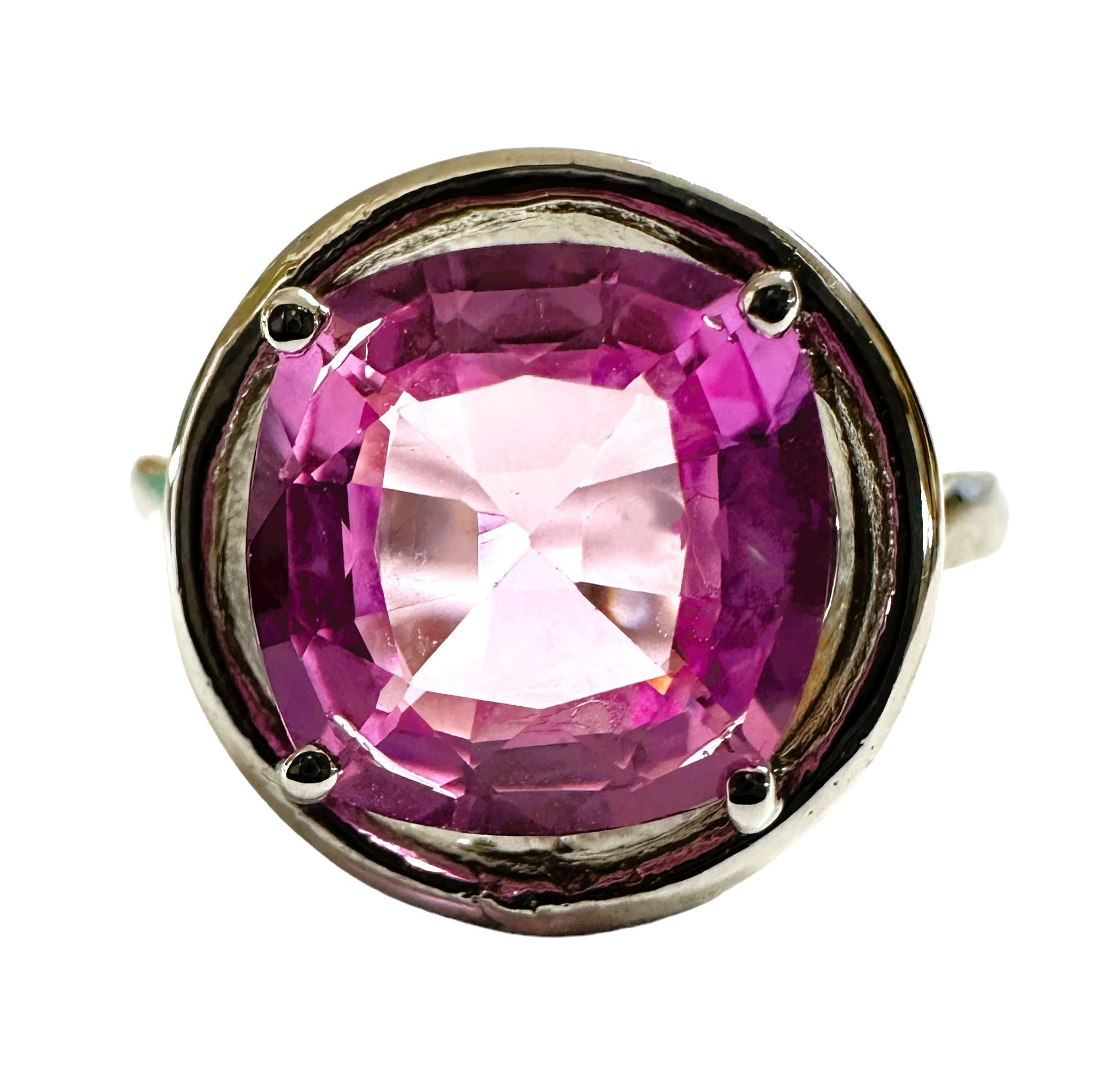 Antique Cushion Cut New African 3.30 Ct Pink Sapphire Sterling Ring Size 7.75 For Sale