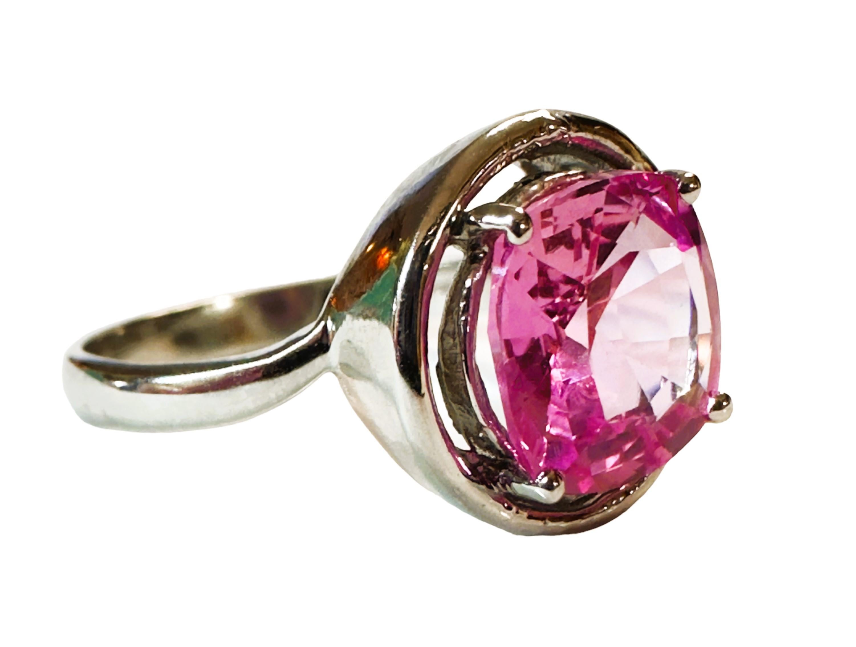New African 3.30 Ct Pink Sapphire Sterling Ring Size 7.75 For Sale 2