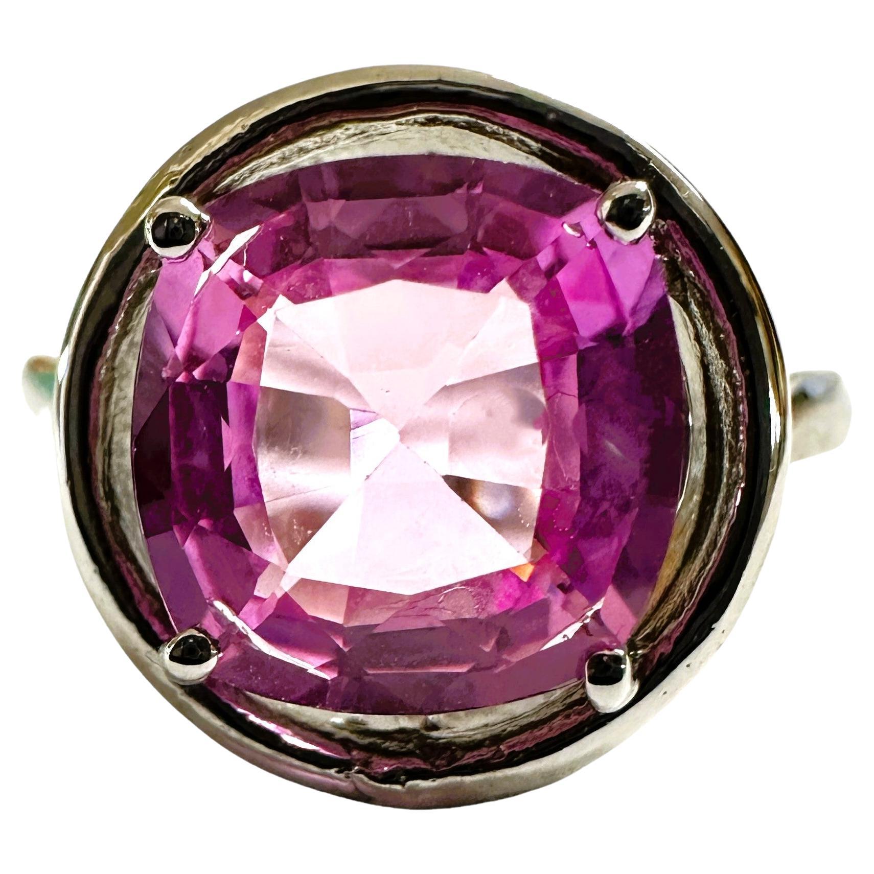New African 3.30 Ct Pink Sapphire Sterling Ring Size 7.75 For Sale