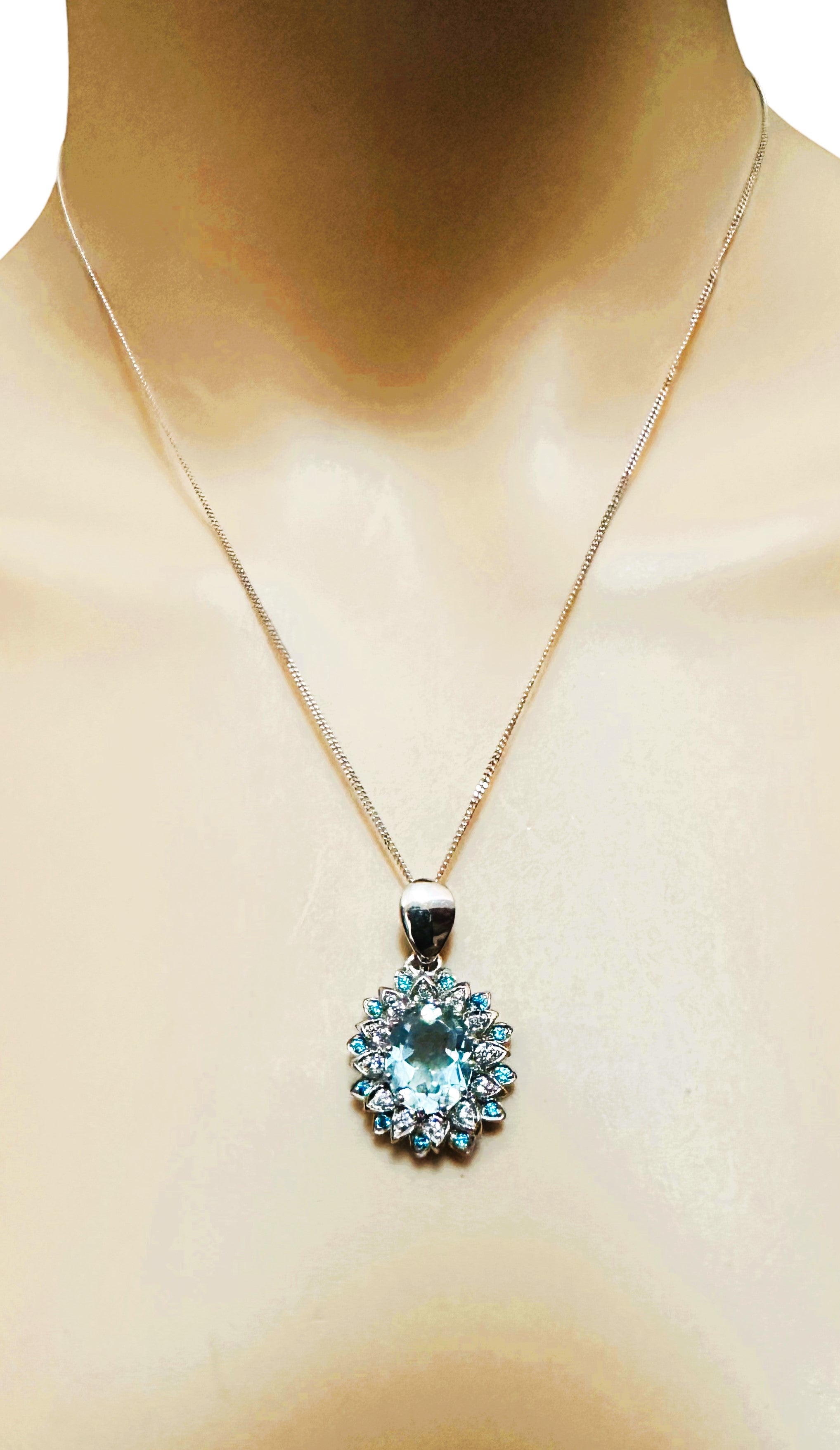 New African 3.5 Carat Aquamarine & Sapphire Sterling Pendant Adjustable Necklace