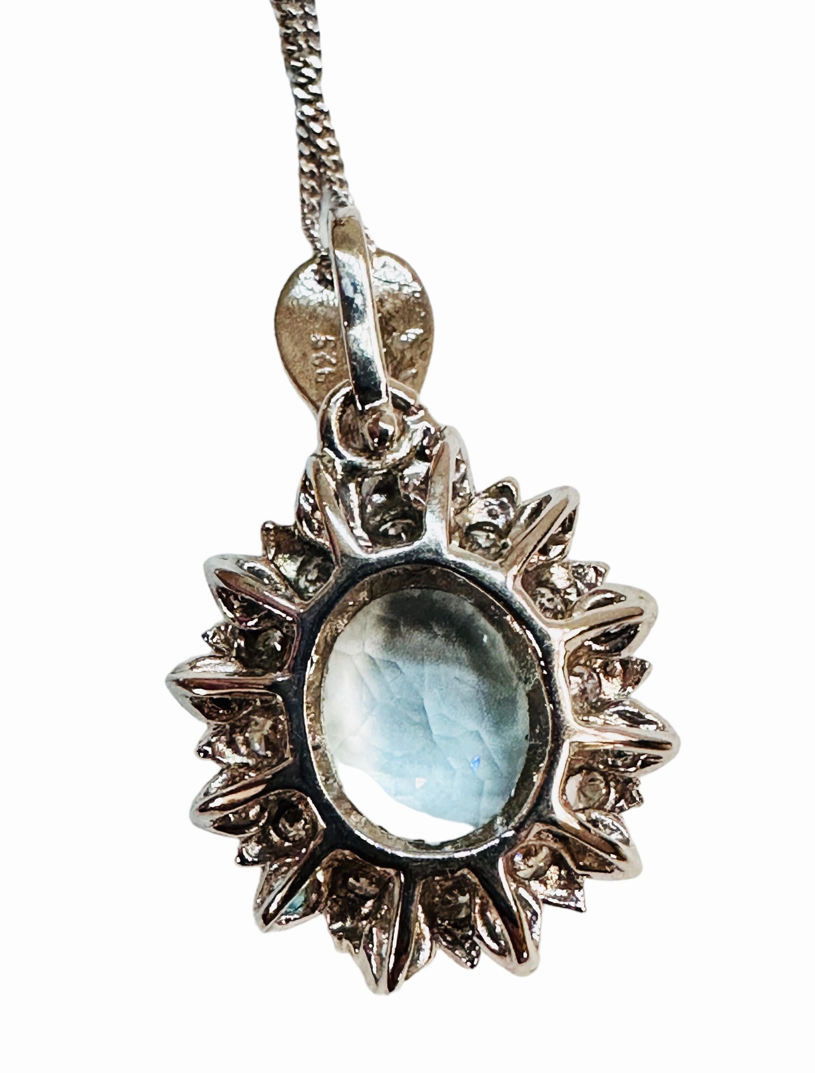 New African 3.5 Carat Aquamarine & Sapphire Sterling Pendant Adjustable Necklace 4