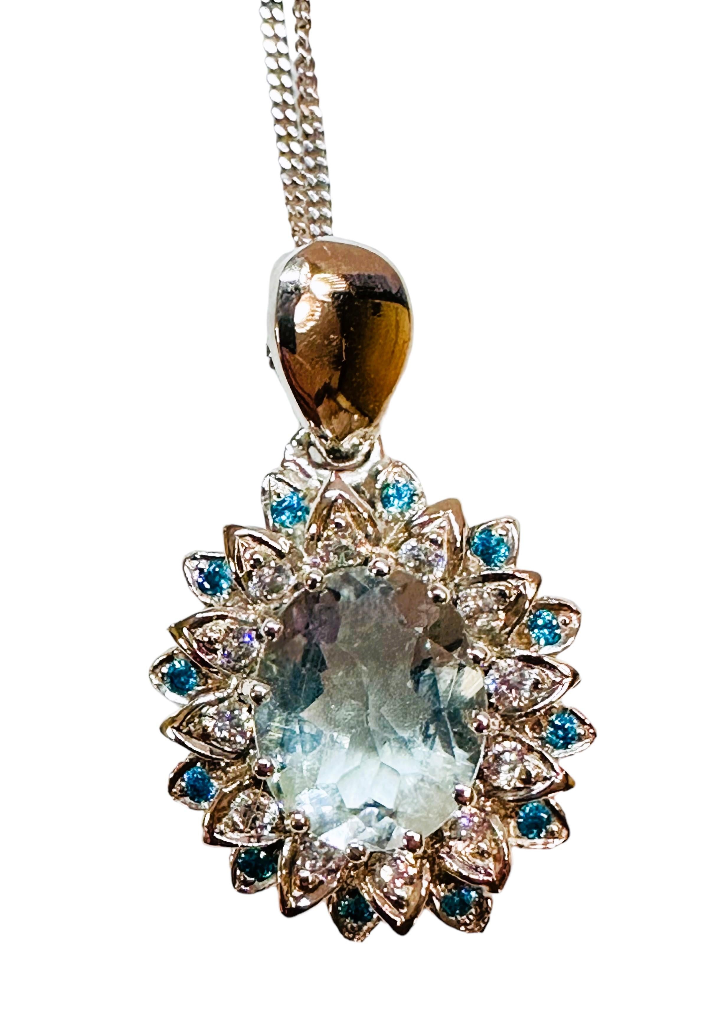 New African 3.5 Carat Aquamarine & Sapphire Sterling Pendant Adjustable Necklace 2