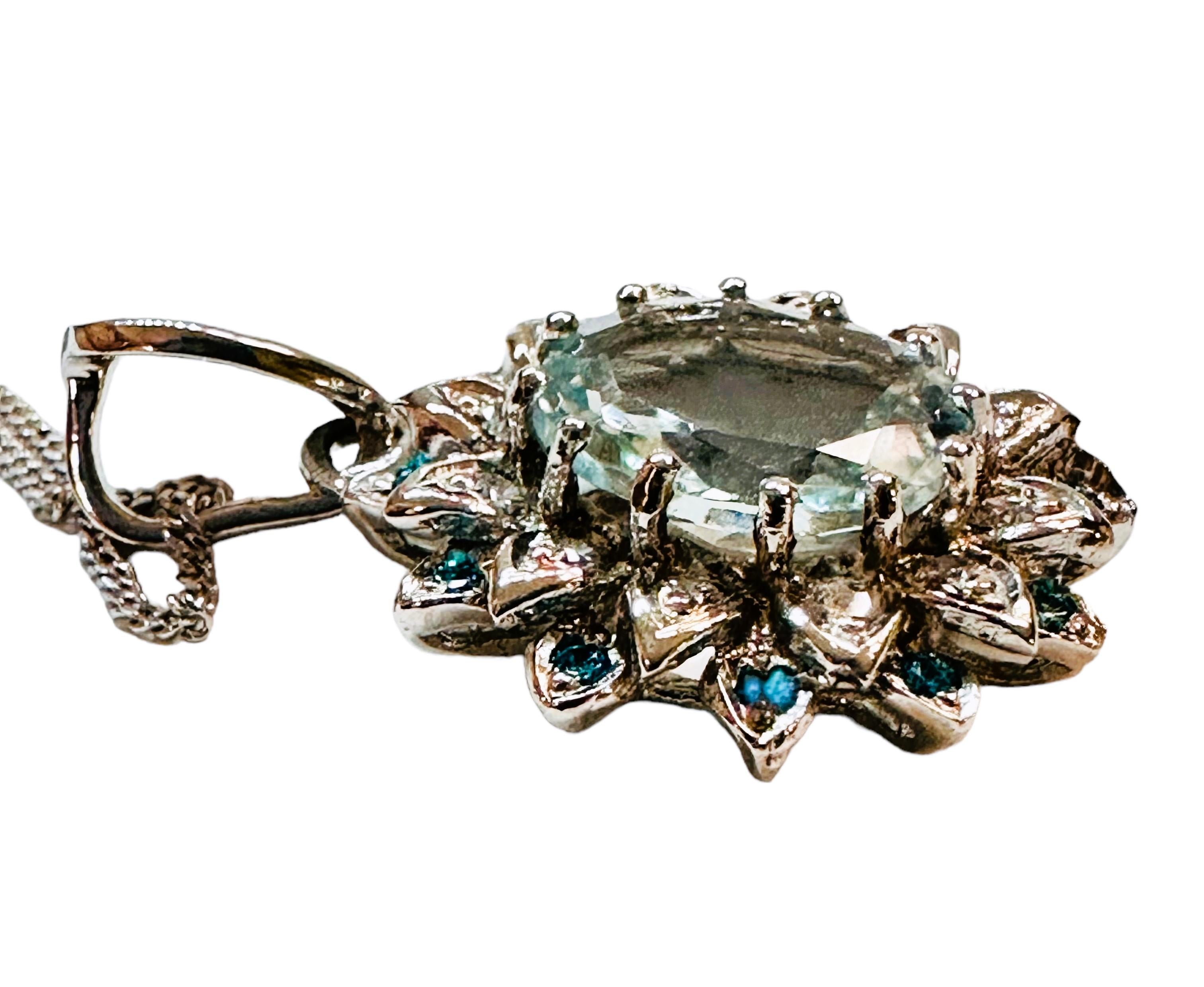 New African 3.5 Carat Aquamarine & Sapphire Sterling Pendant Adjustable Necklace 3
