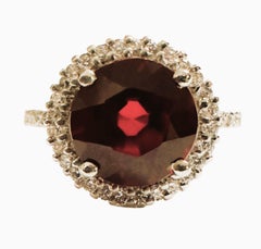 New African 3.5 ct Rasberry Red Sapphire & White Sapphire Sterling Ring