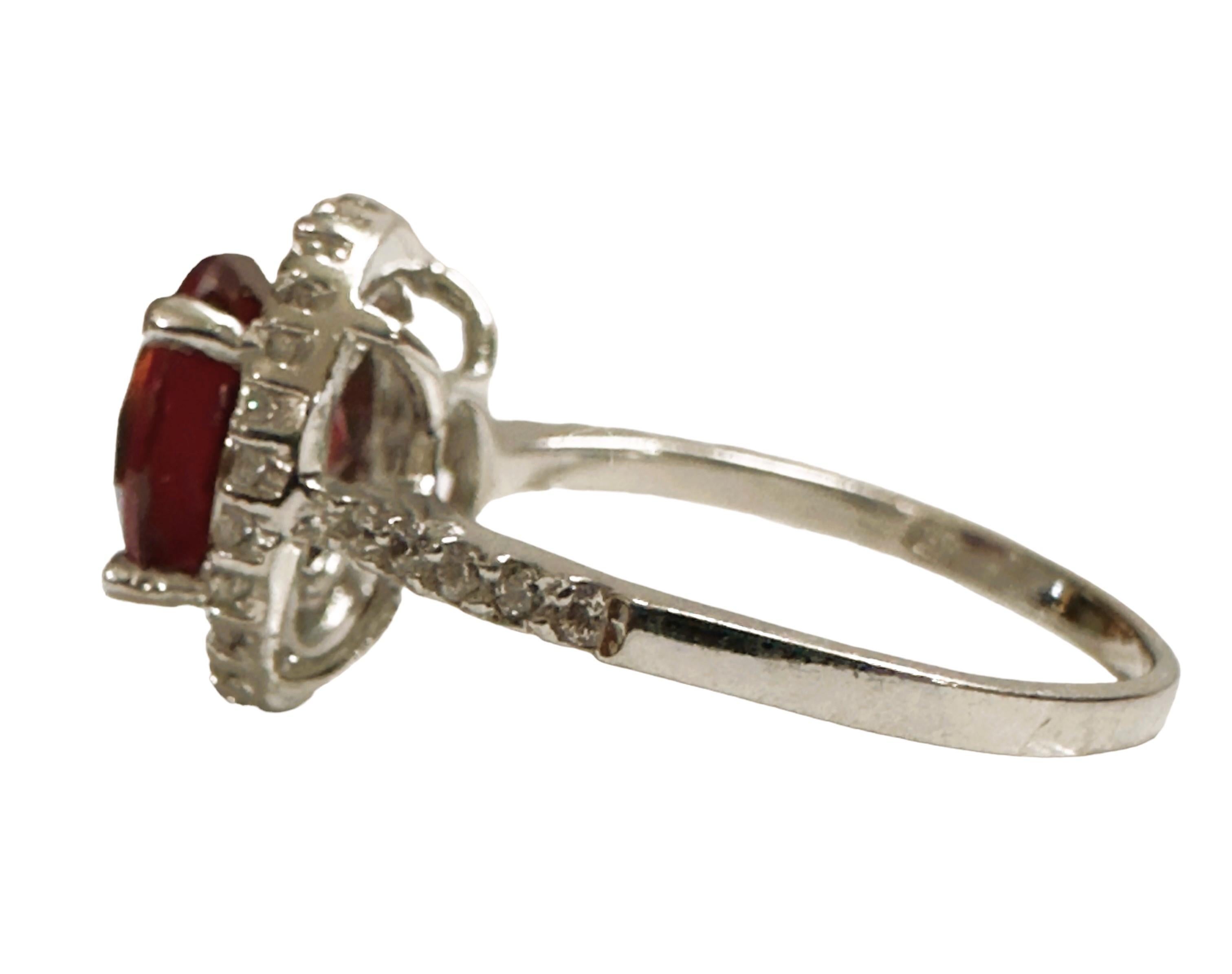Art Deco New African 3.5 ct Rasberry Red Sapphire & White Sapphire Sterling Ring For Sale