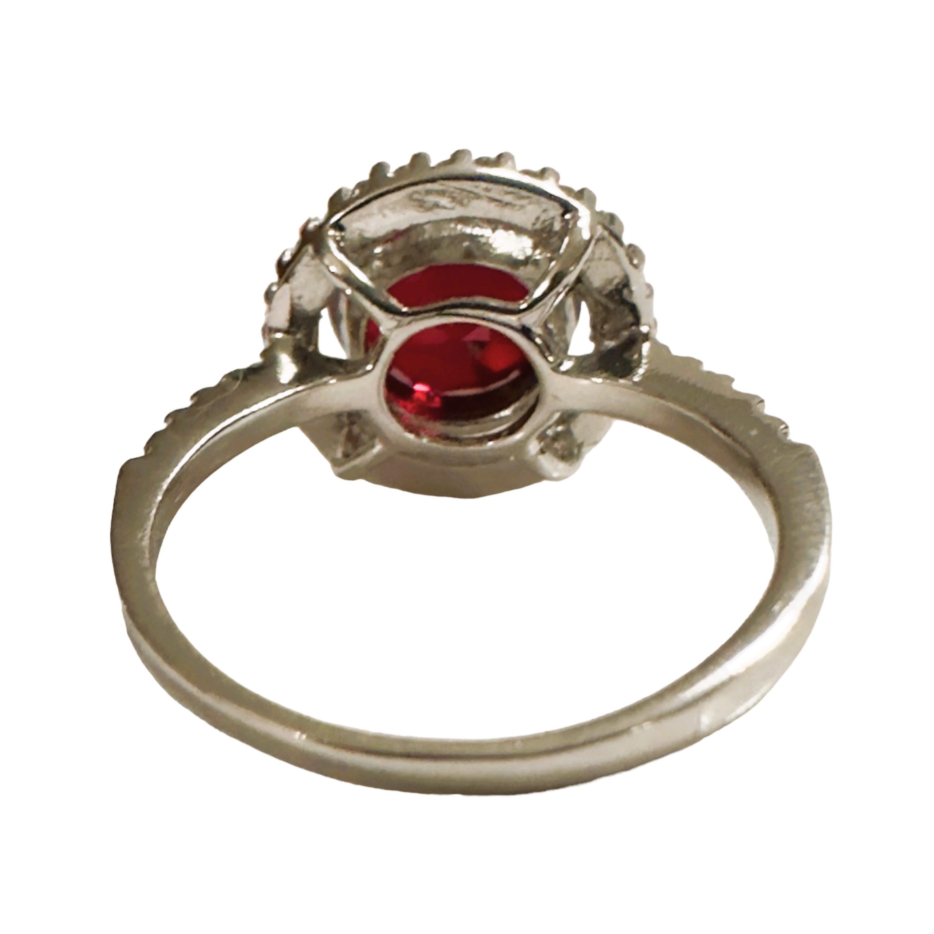Round Cut New African 3.5 ct Rasberry Red Sapphire & White Sapphire Sterling Ring For Sale