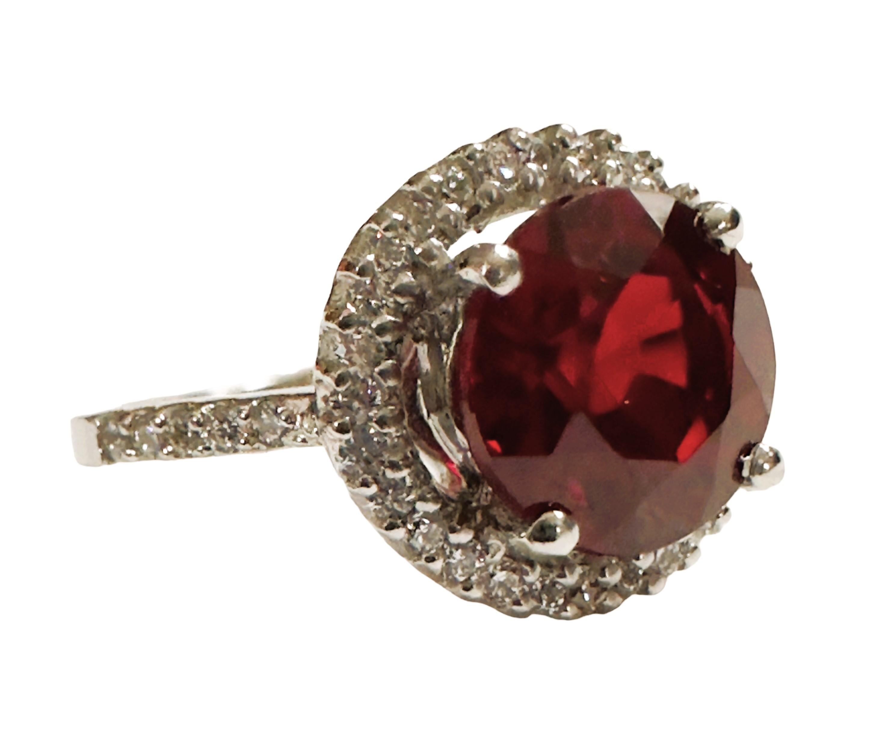 Women's New African 3.5 ct Rasberry Red Sapphire & White Sapphire Sterling Ring For Sale