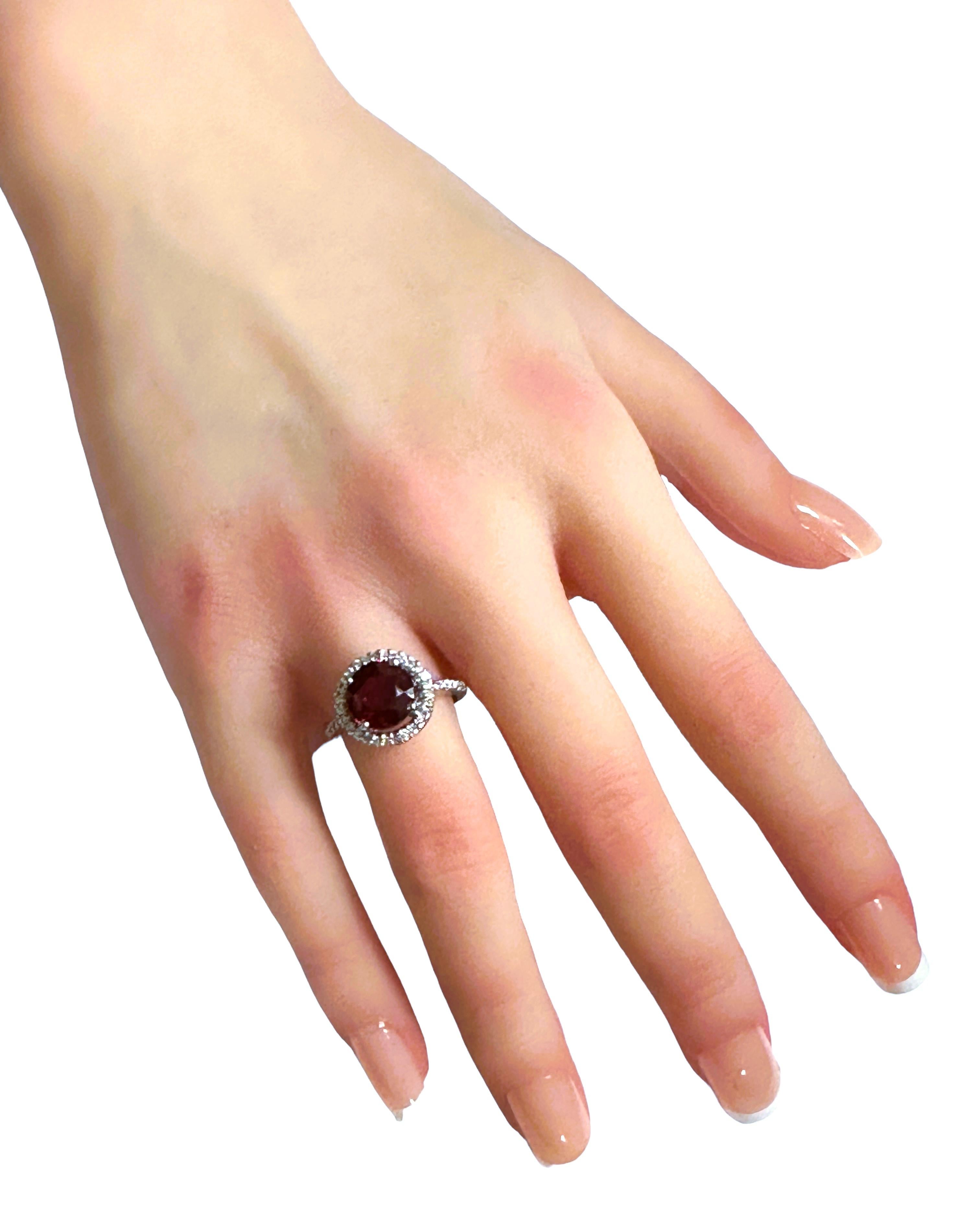 New African 3.5 ct Rasberry Red Sapphire & White Sapphire Sterling Ring For Sale 1