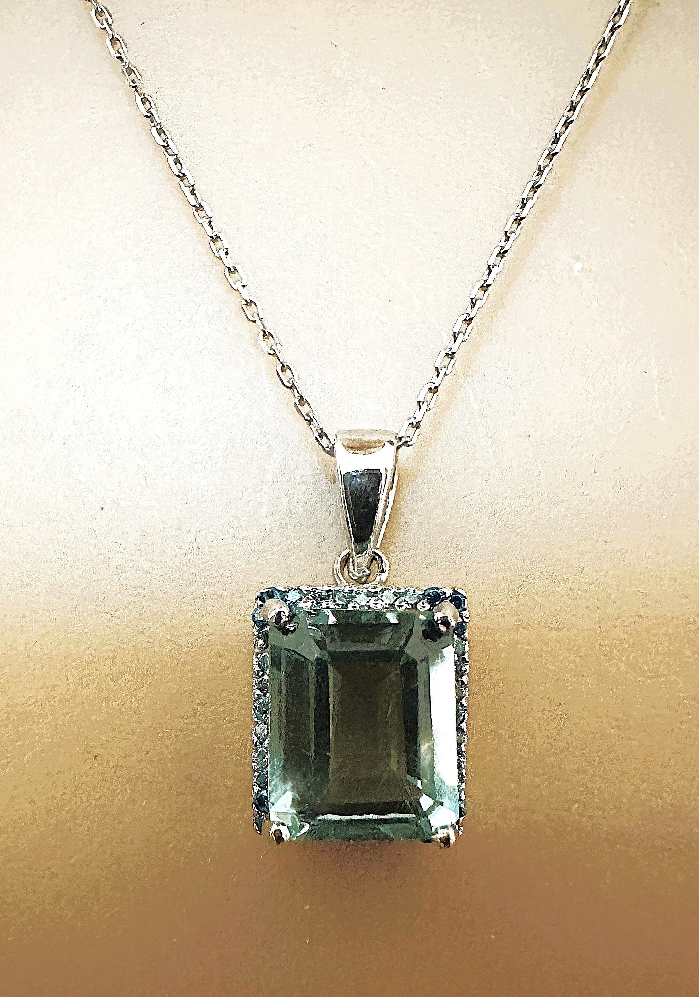 Women's New African 3.55 ct Emerald Cut Sea Blue Aquamarine Sterling Pendant Necklace