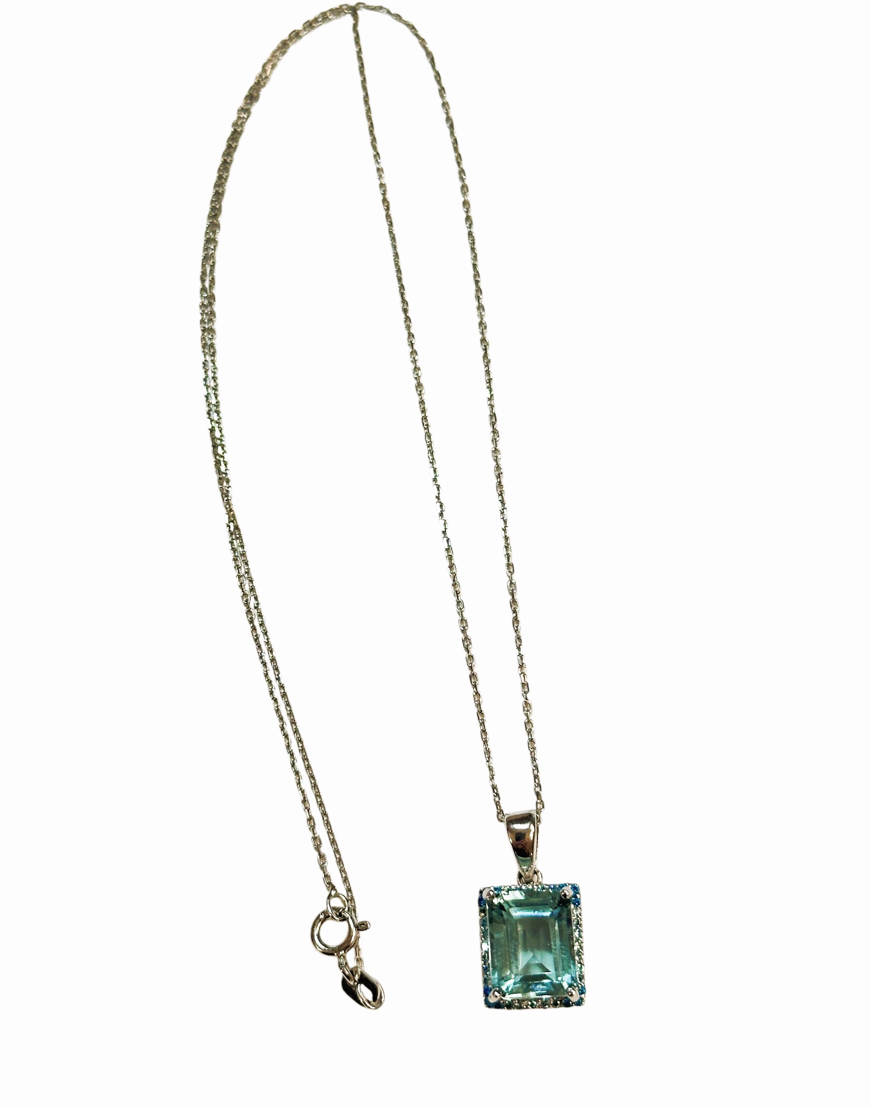 New African 3.55 ct Emerald Cut Sea Blue Aquamarine Sterling Pendant Necklace 1