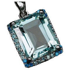 New African 3.55 ct Emerald Cut Sea Blue Aquamarine Sterling Pendant Necklace
