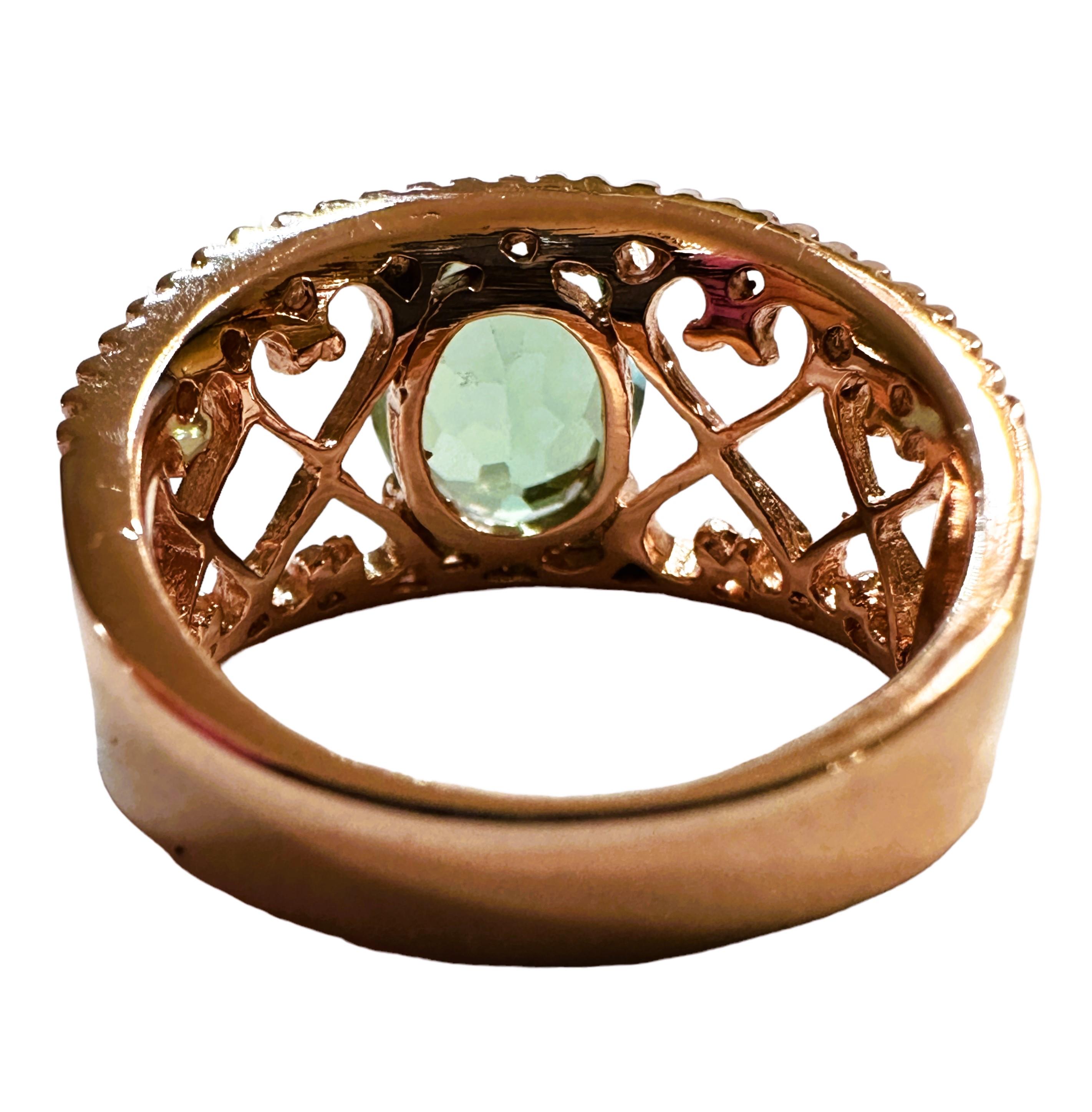 Neuer afrikanischer  3,6 Karat Paraiba Grüner Turmalin Roségold vergoldeter Sterling-Ring (Art déco)