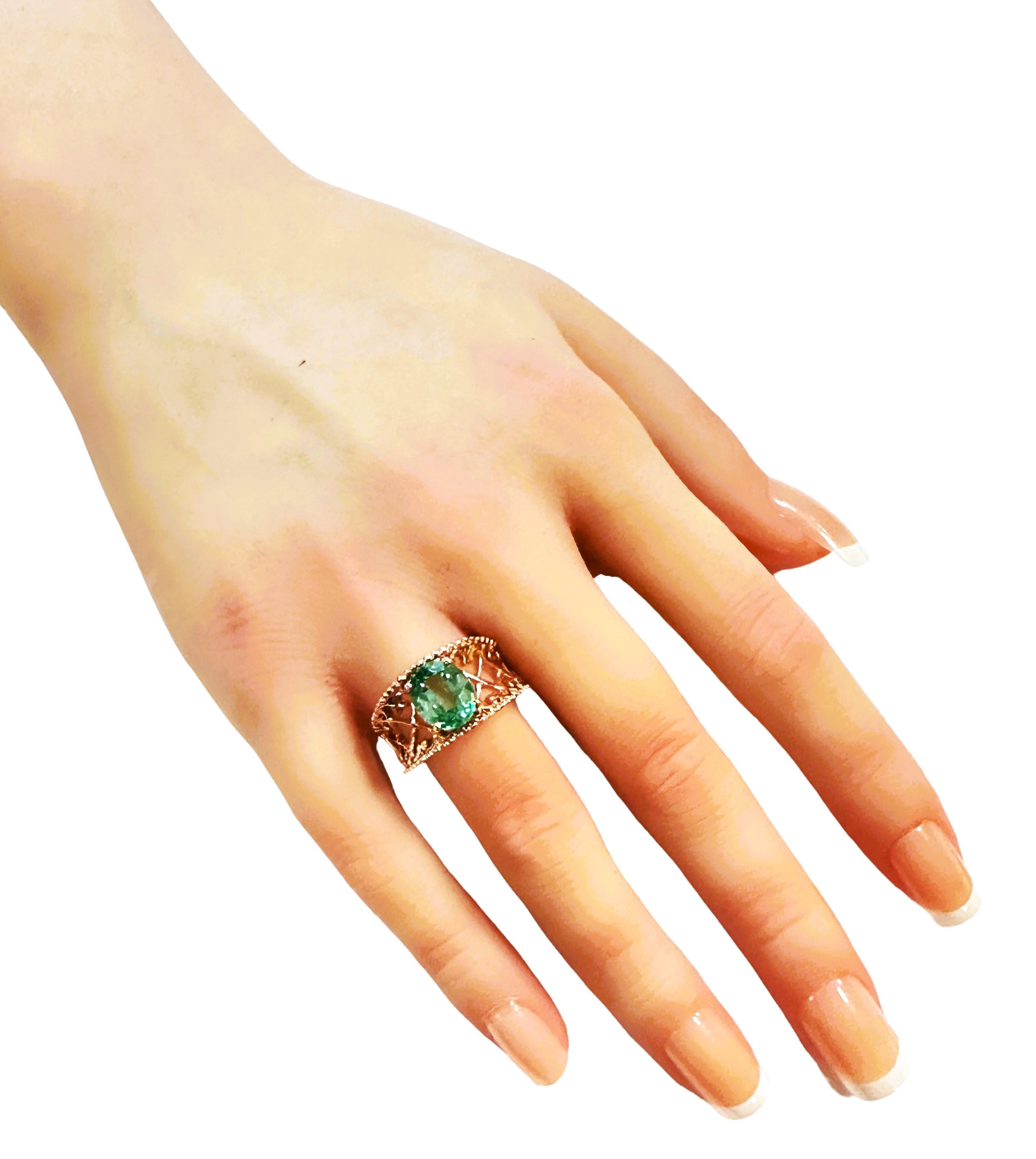 Neuer afrikanischer  3,6 Karat Paraiba Grüner Turmalin Roségold vergoldeter Sterling-Ring im Zustand „Neu“ in Eagan, MN