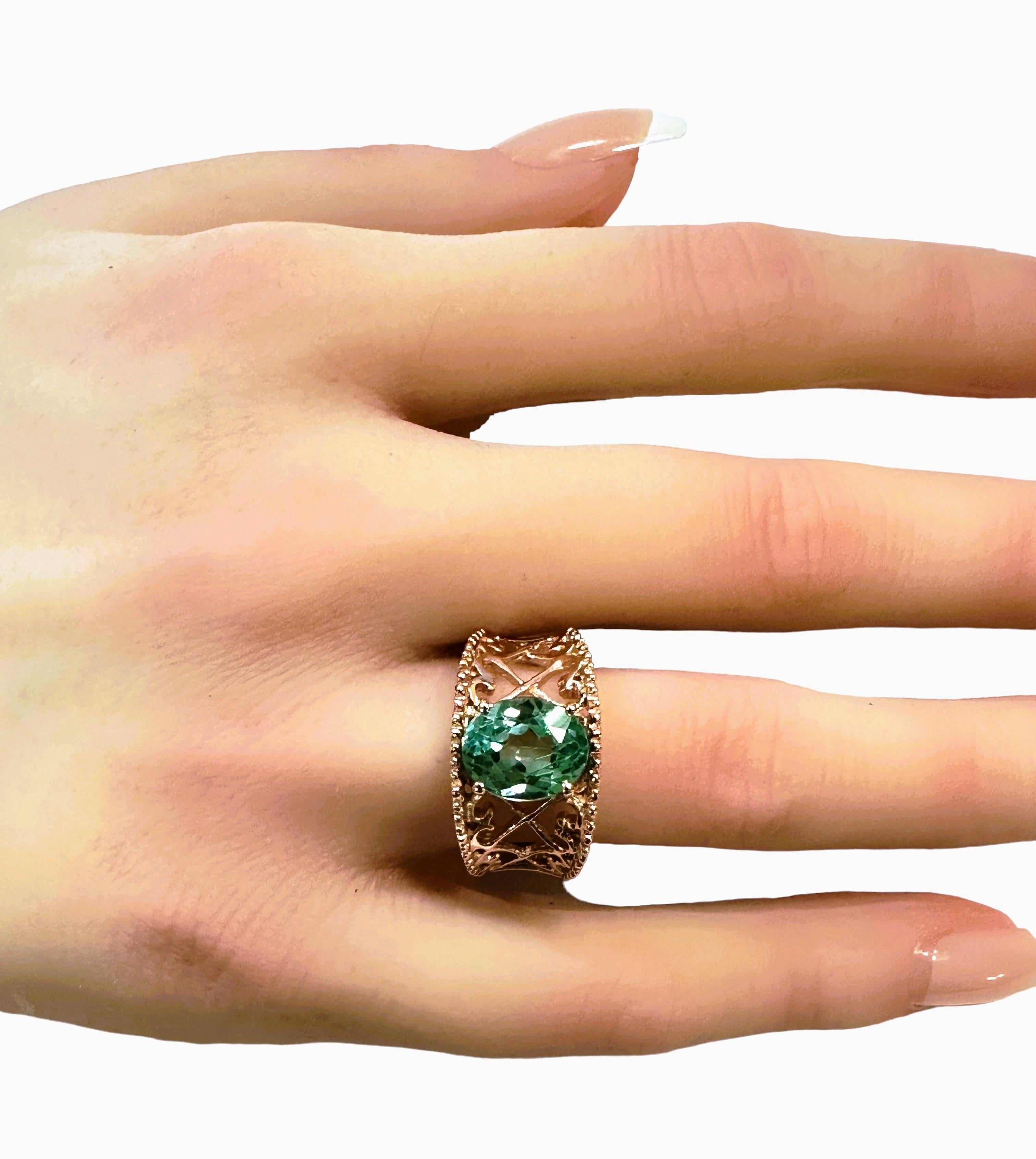 Neuer afrikanischer  3,6 Karat Paraiba Grüner Turmalin Roségold vergoldeter Sterling-Ring Damen