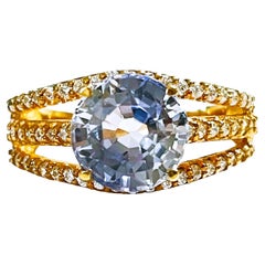 New African 3.7 Ct Cornflower Blue & White Sapphire YGold Plated Sterling Ring