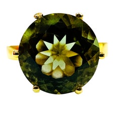 New African 3.8 ct Forest Green Tourmaline & Sapphire YGold Plated Sterling Ring