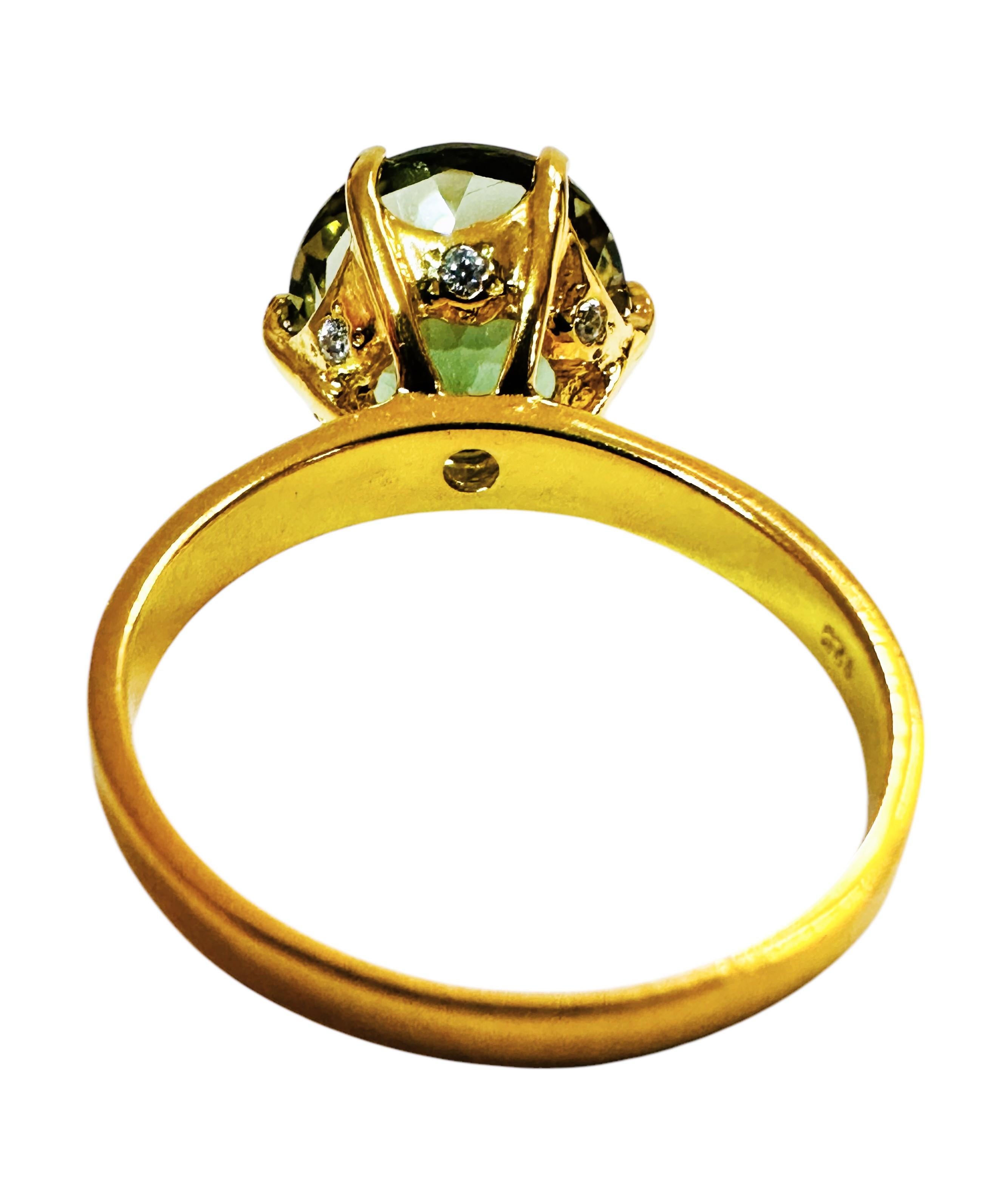 Round Cut New African 3.8 ct Forest Green Tourmaline & Sapphire YGold Plated Sterling Ring For Sale