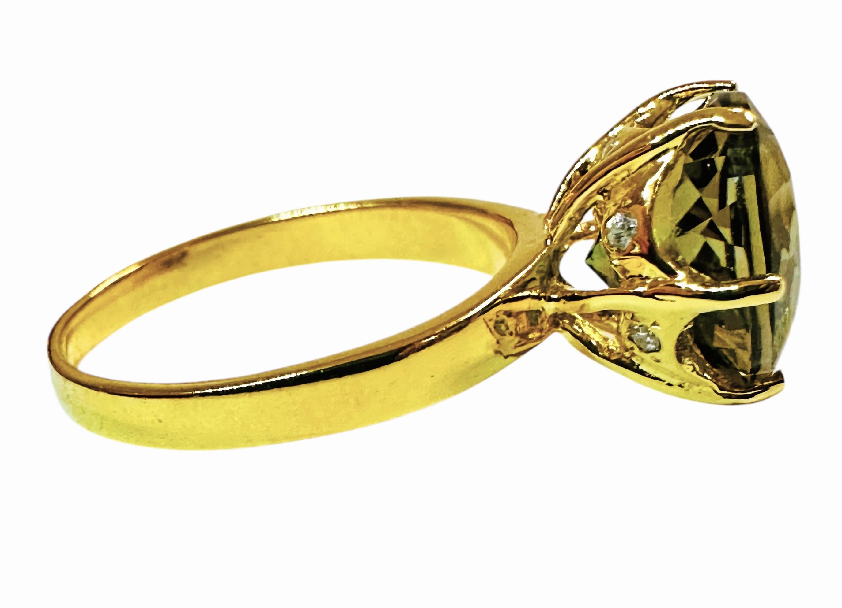 New African 3.8 ct Forest Green Tourmaline & Sapphire YGold Plated Sterling Ring In New Condition For Sale In Eagan, MN