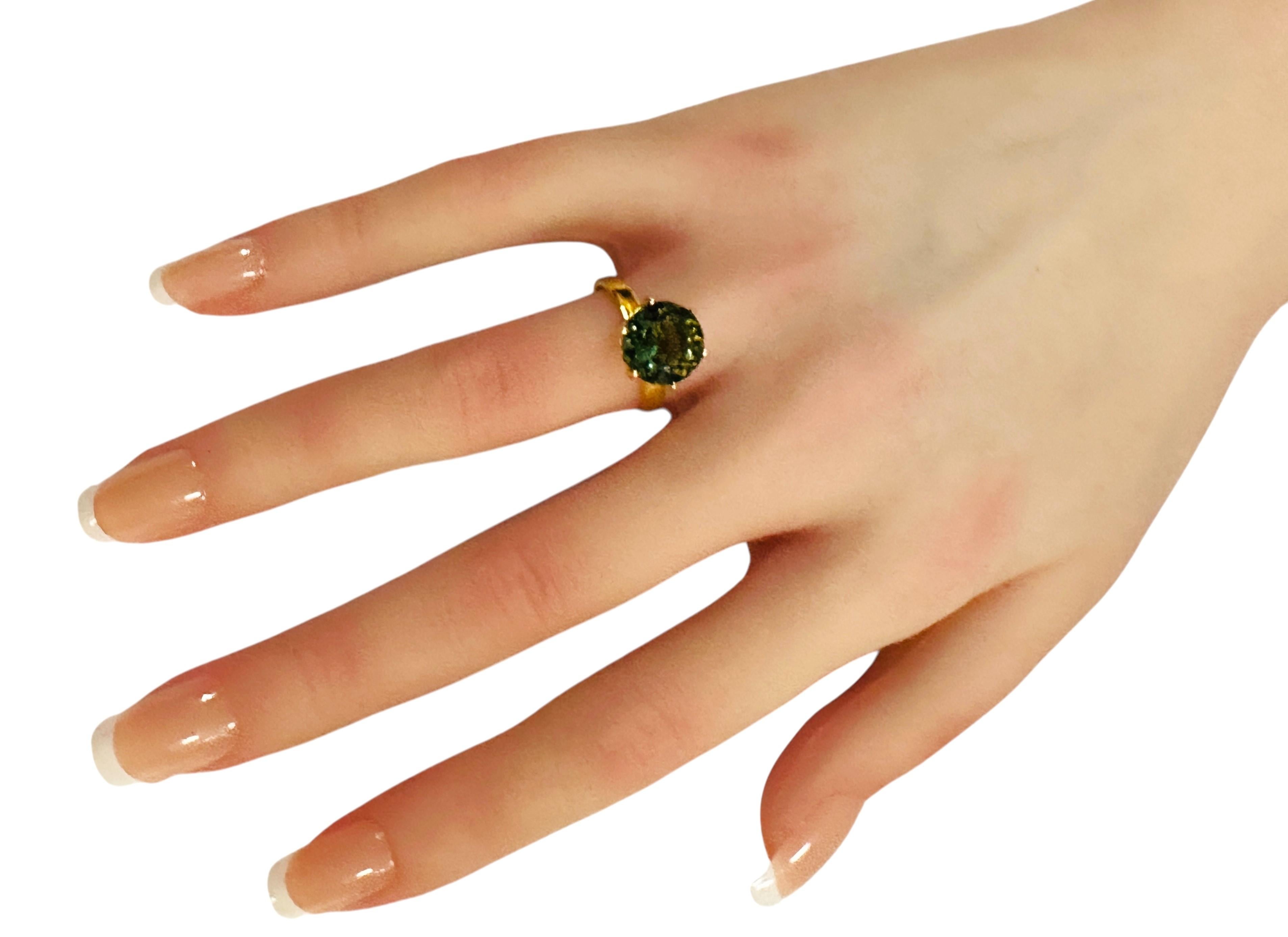 New African 3.8 ct Forest Green Tourmaline & Sapphire YGold Plated Sterling Ring For Sale 1
