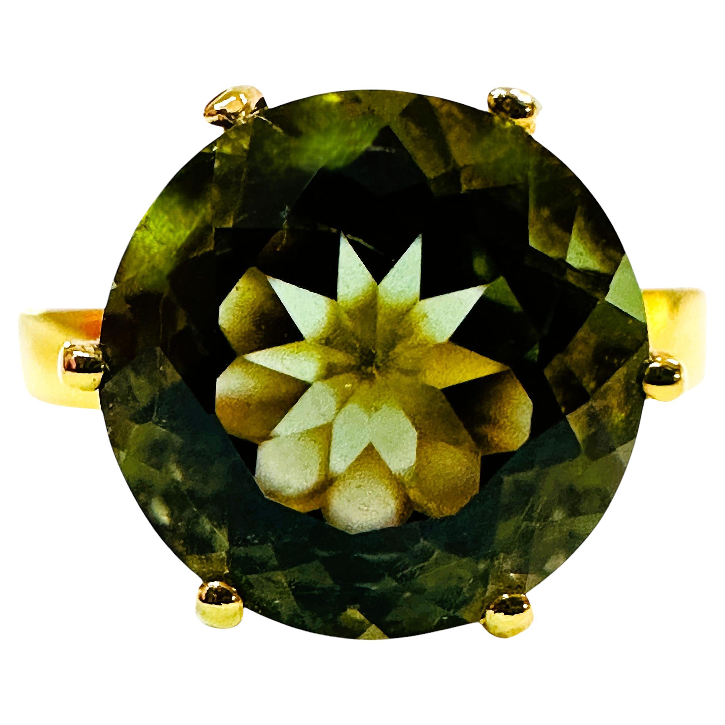 Nuevo anillo africano de 3,8 ct de turmalina verde bosque y zafiro chapado en oro de ley