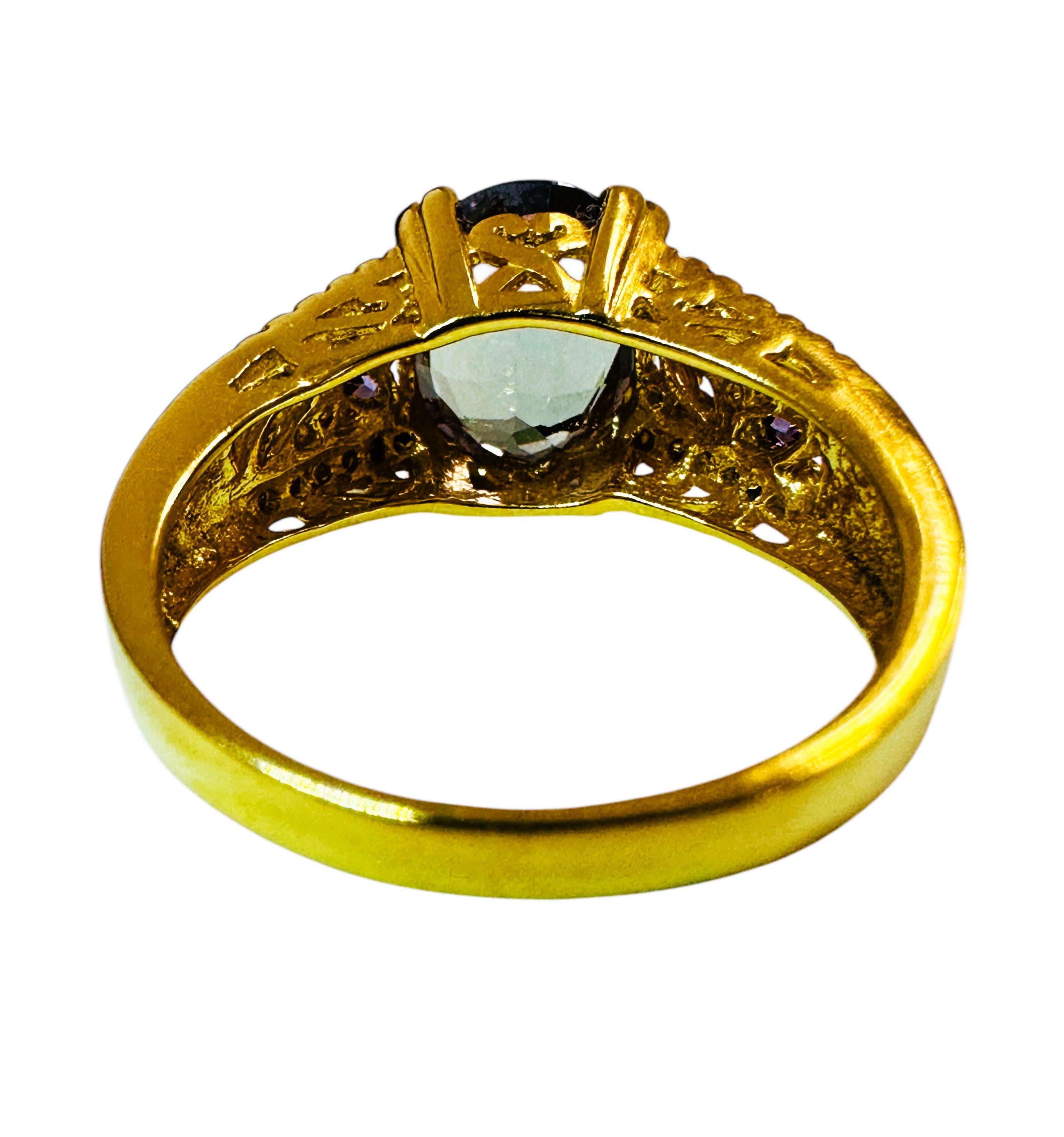 Art Déco New 3.9 Carat Blue Purp Sapphire & Diamond Cut Sapphire R Gold Sterling Ring in vendita