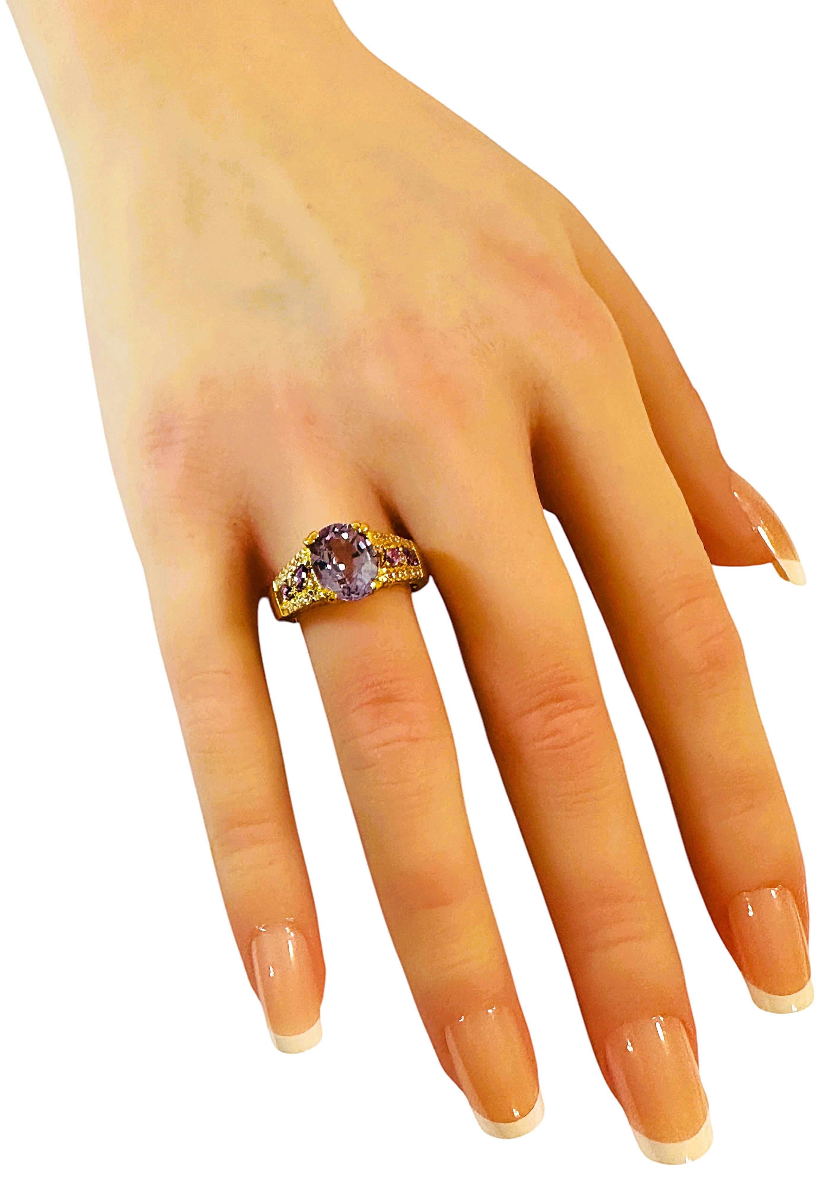 Donna New 3.9 Carat Blue Purp Sapphire & Diamond Cut Sapphire R Gold Sterling Ring in vendita