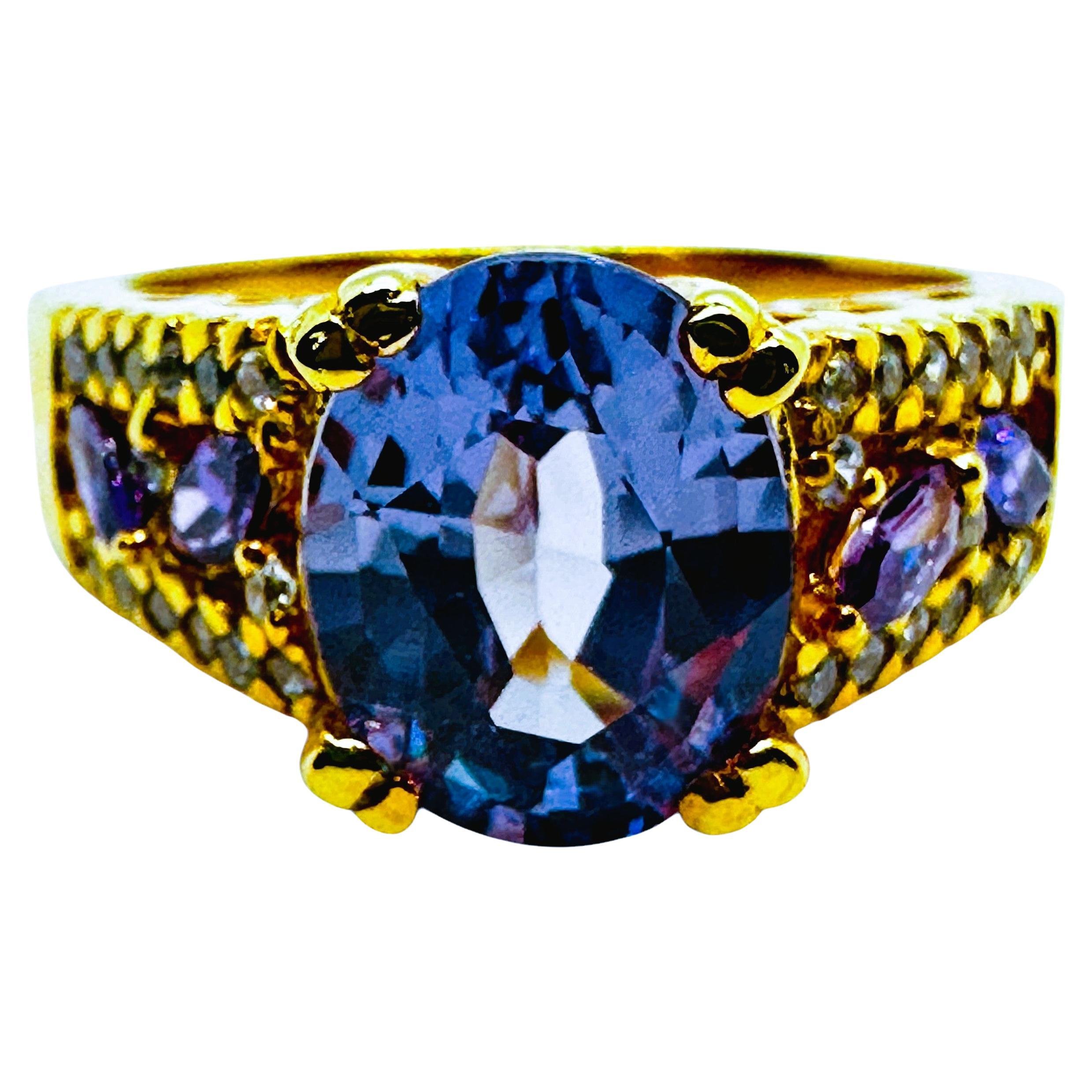 Nuevo Anillo de Oro de Ley R con Zafiro Azul Púrpura de 3,9 Quilates y Zafiro talla Diamante