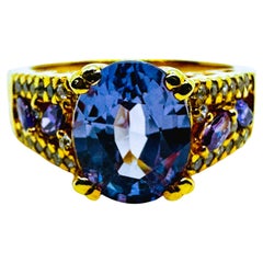 New 3.9 Carat Blue Purp Sapphire & Diamond Cut Sapphire R Gold Sterling Ring