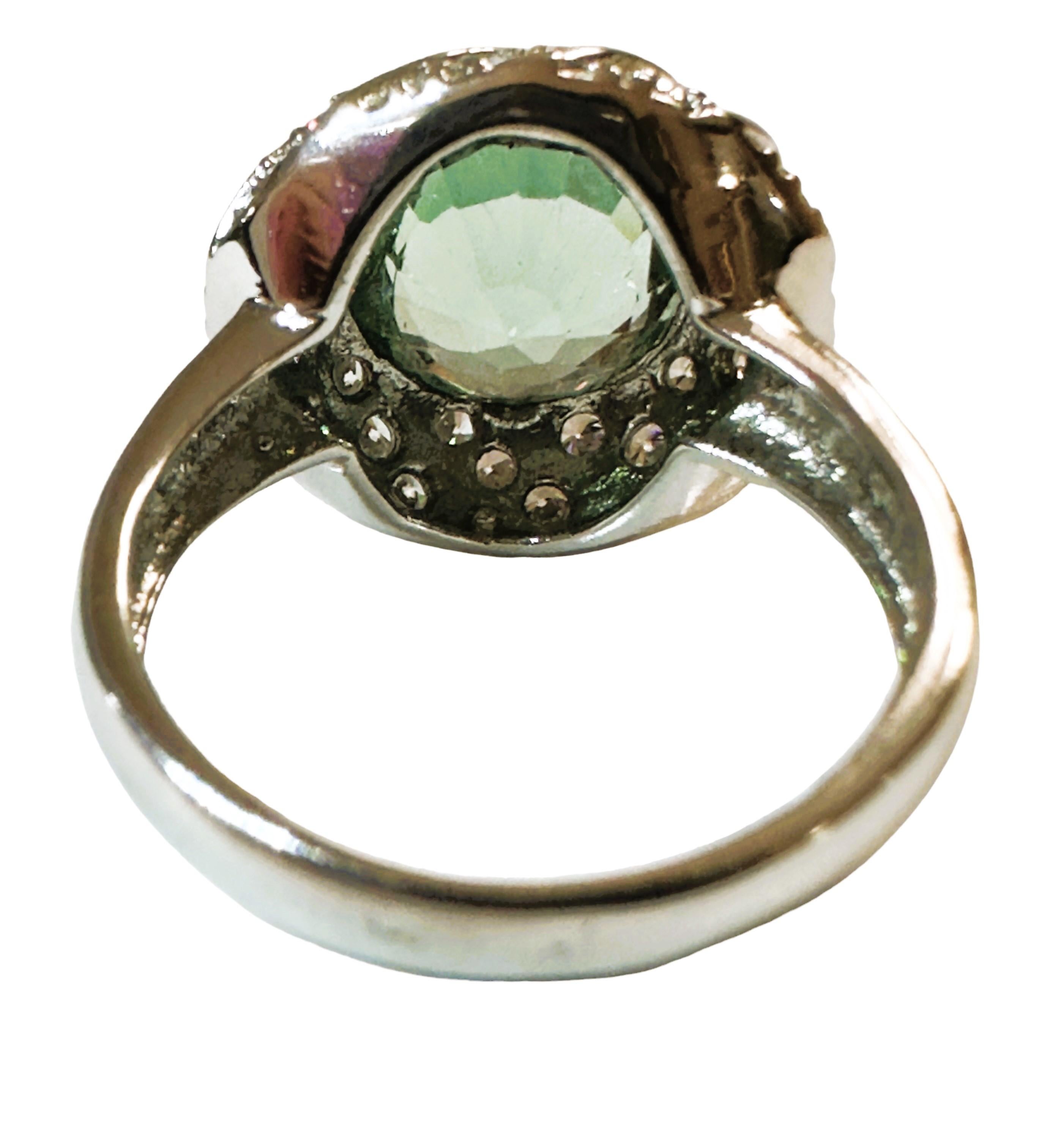 Art Deco New African 3.9 ct Paraiba Green Tourmaline & Sapphire Sterling Ring For Sale