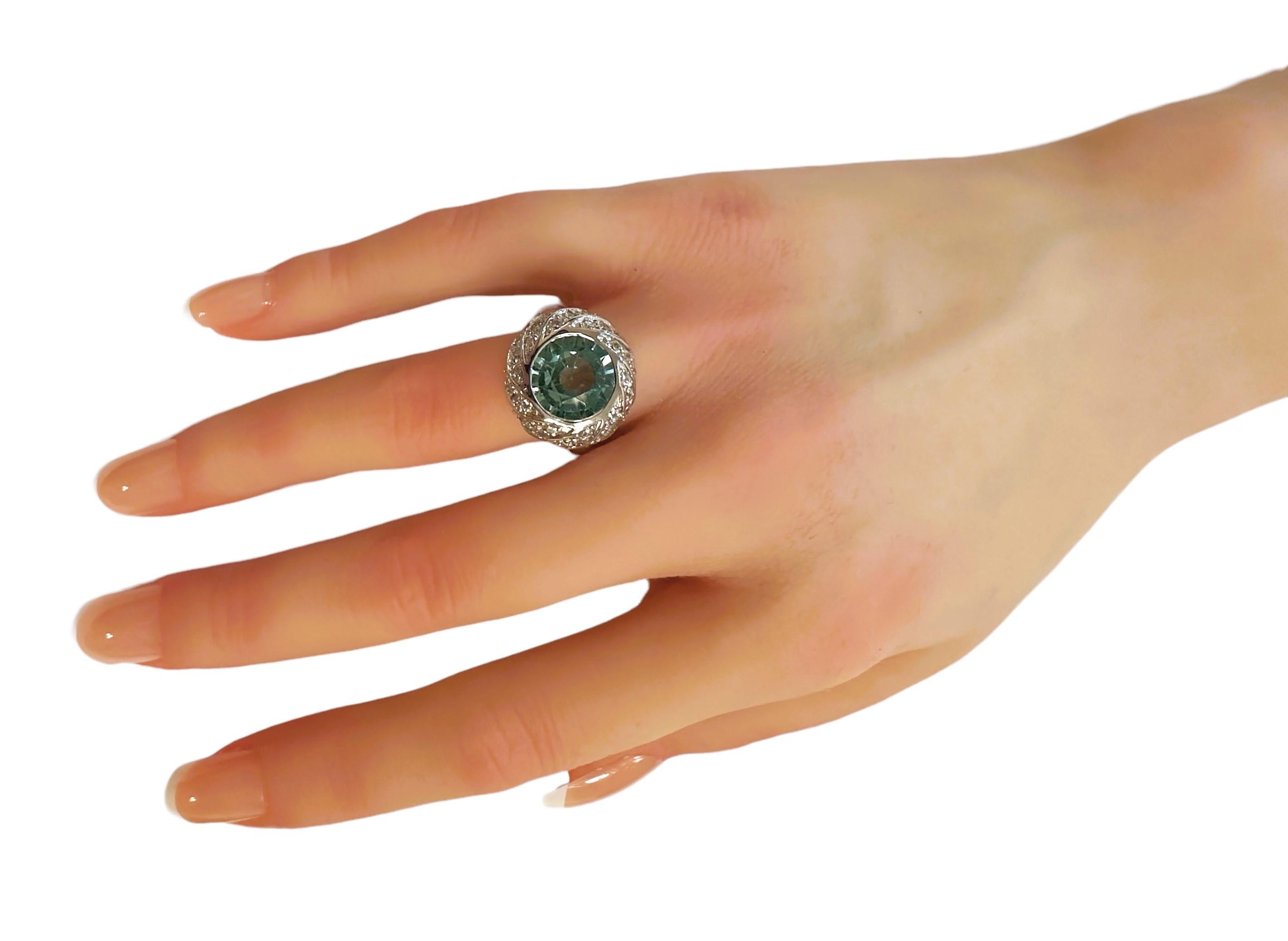 Women's New African 3.9 ct Paraiba Green Tourmaline & Sapphire Sterling Ring For Sale