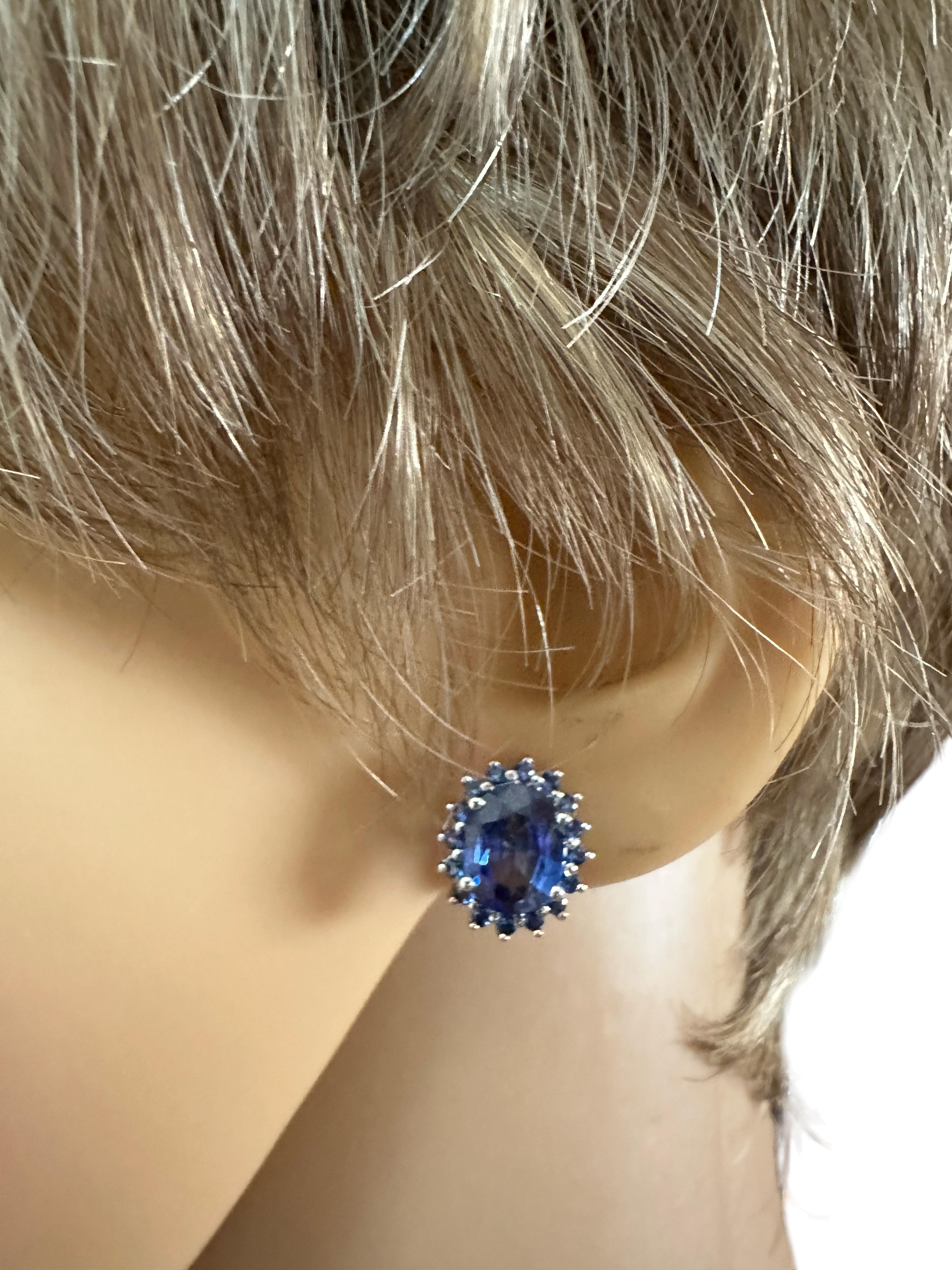 Art Deco New African 3.90 ct Royal Blue Sapphire Sterling Earrings For Sale