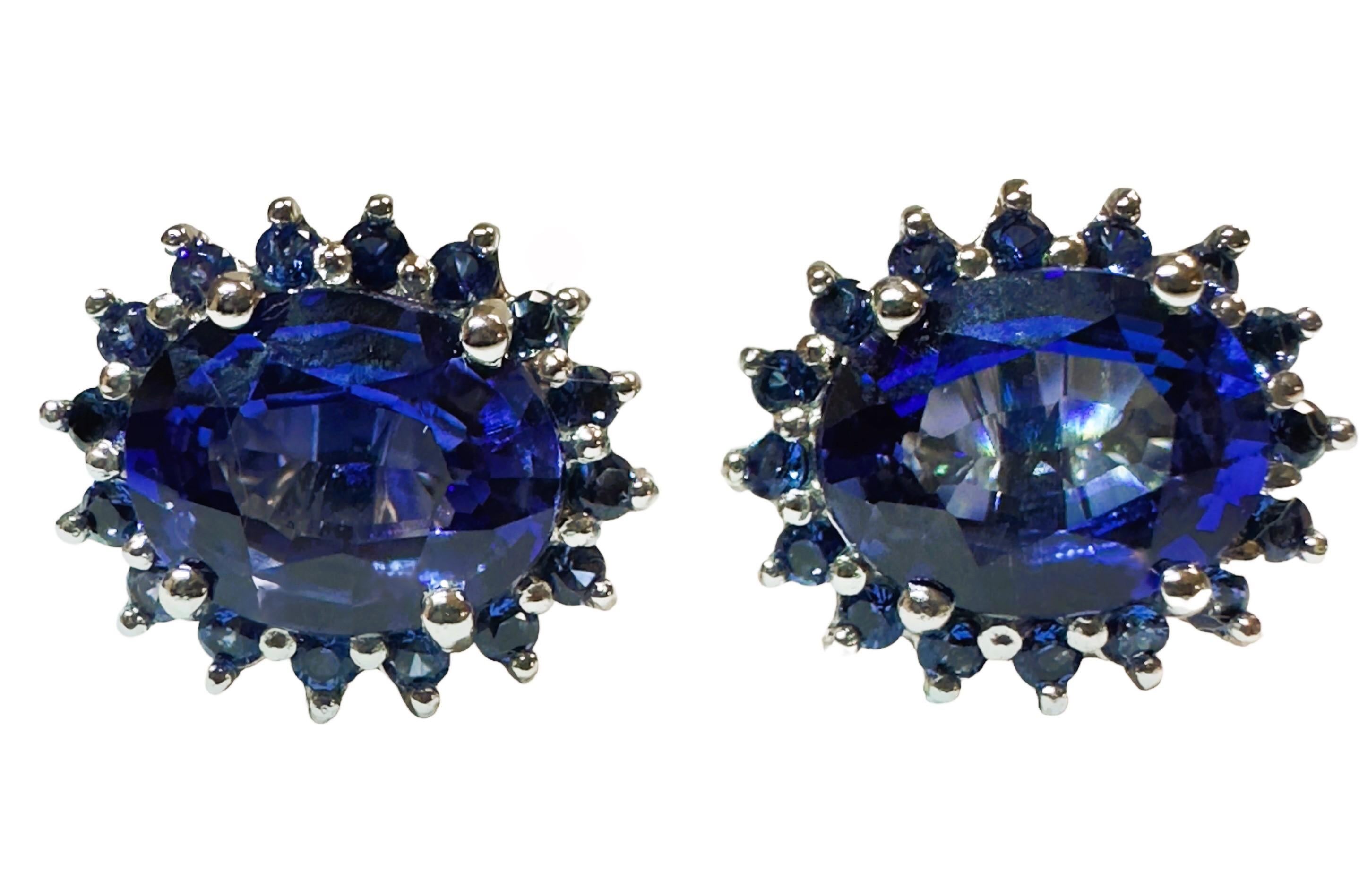 Oval Cut New African 3.90 ct Royal Blue Sapphire Sterling Earrings For Sale