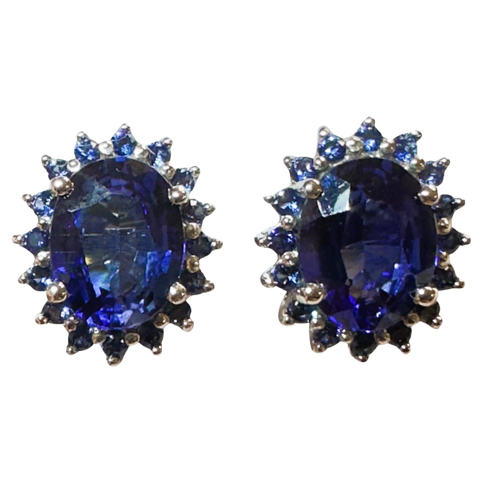 New African 3.90 ct Royal Blue Sapphire Sterling Earrings For Sale