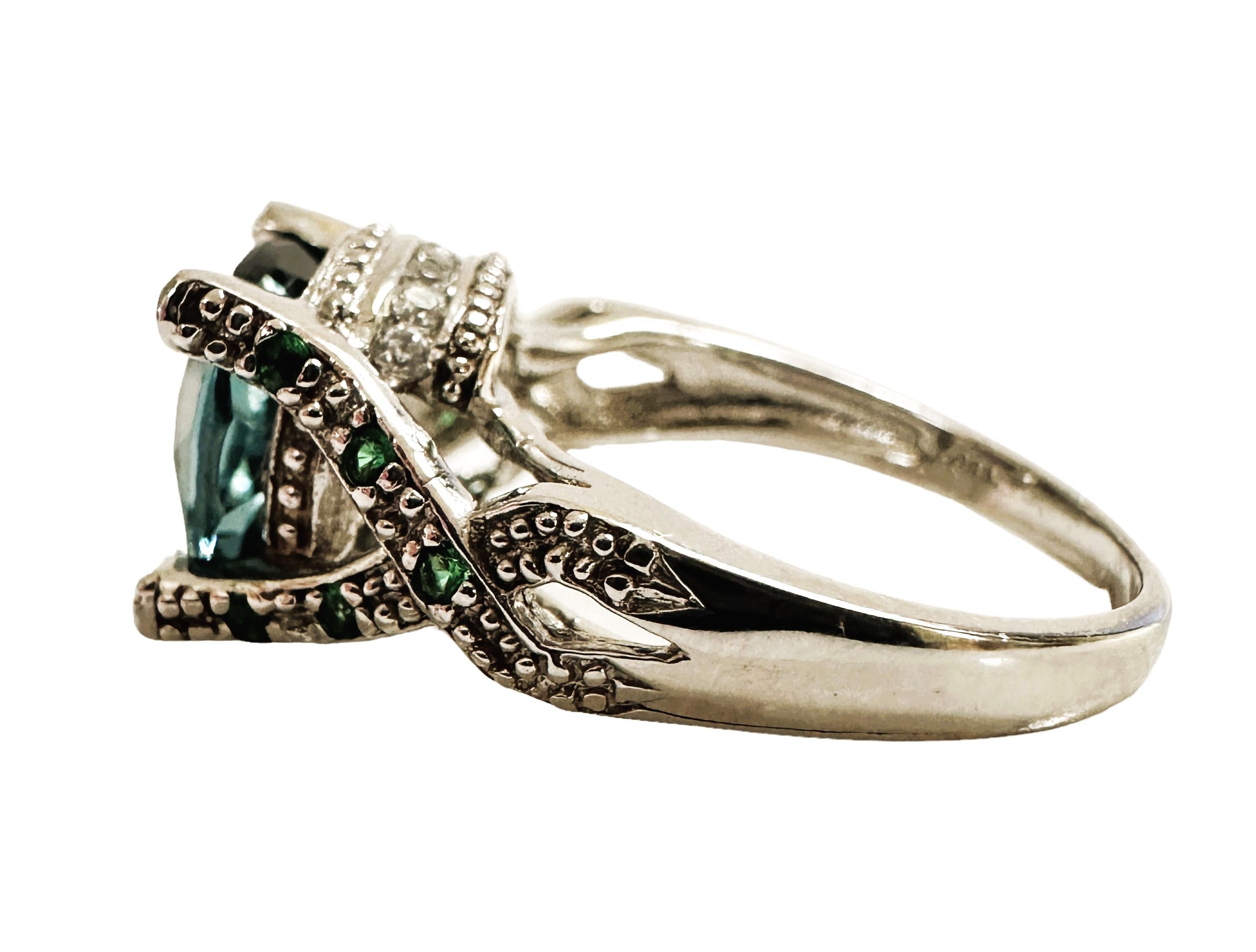 Art Deco New African 4 Carat Blue Green Sapphire Sterling Ring Size 6.25