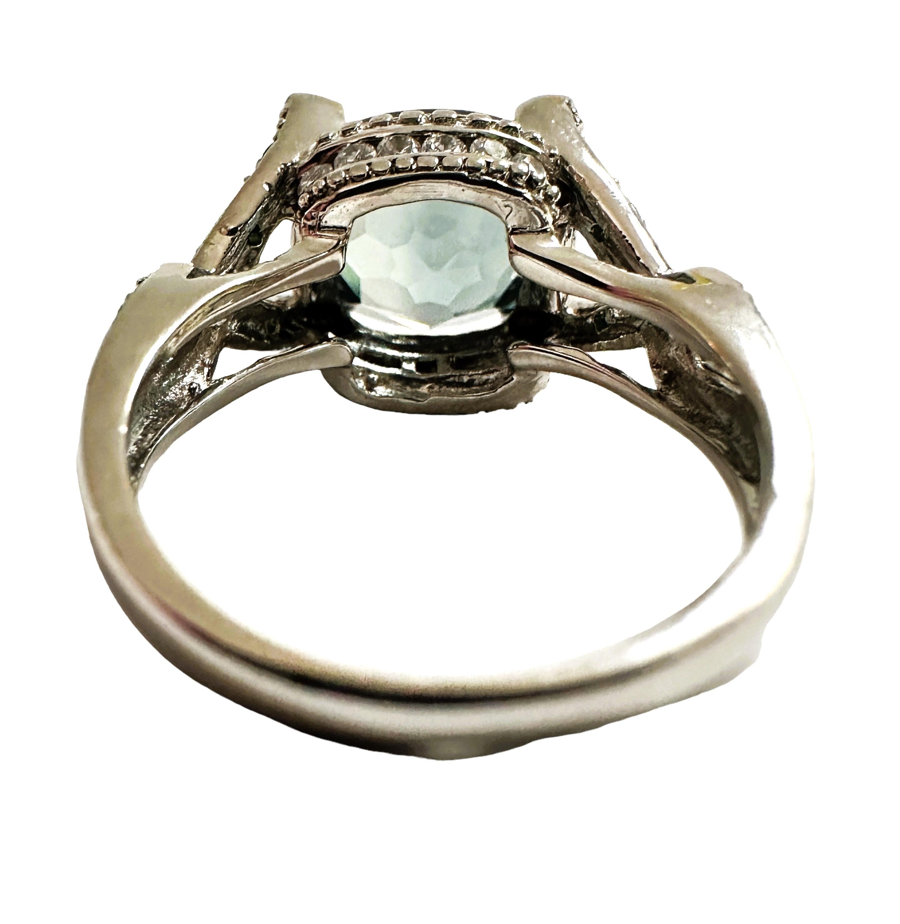 Cushion Cut New African 4 Carat Blue Green Sapphire Sterling Ring Size 6.25