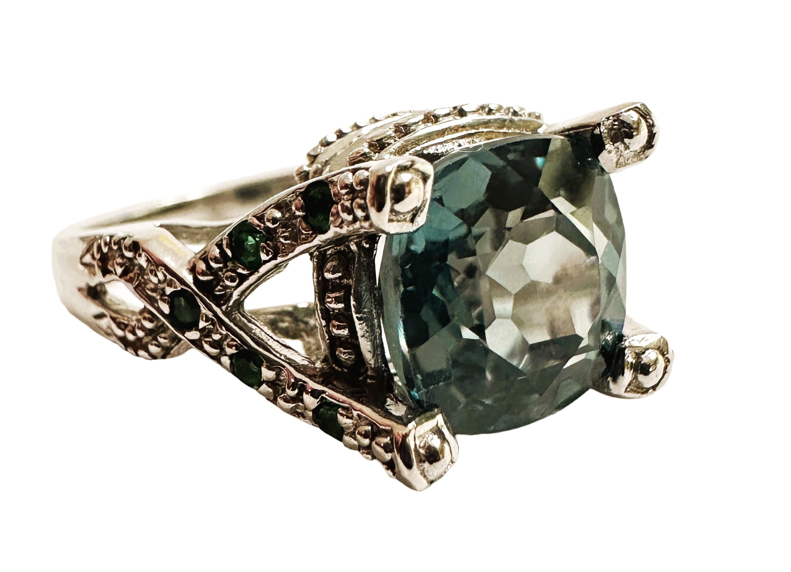 Women's New African 4 Carat Blue Green Sapphire Sterling Ring Size 6.25