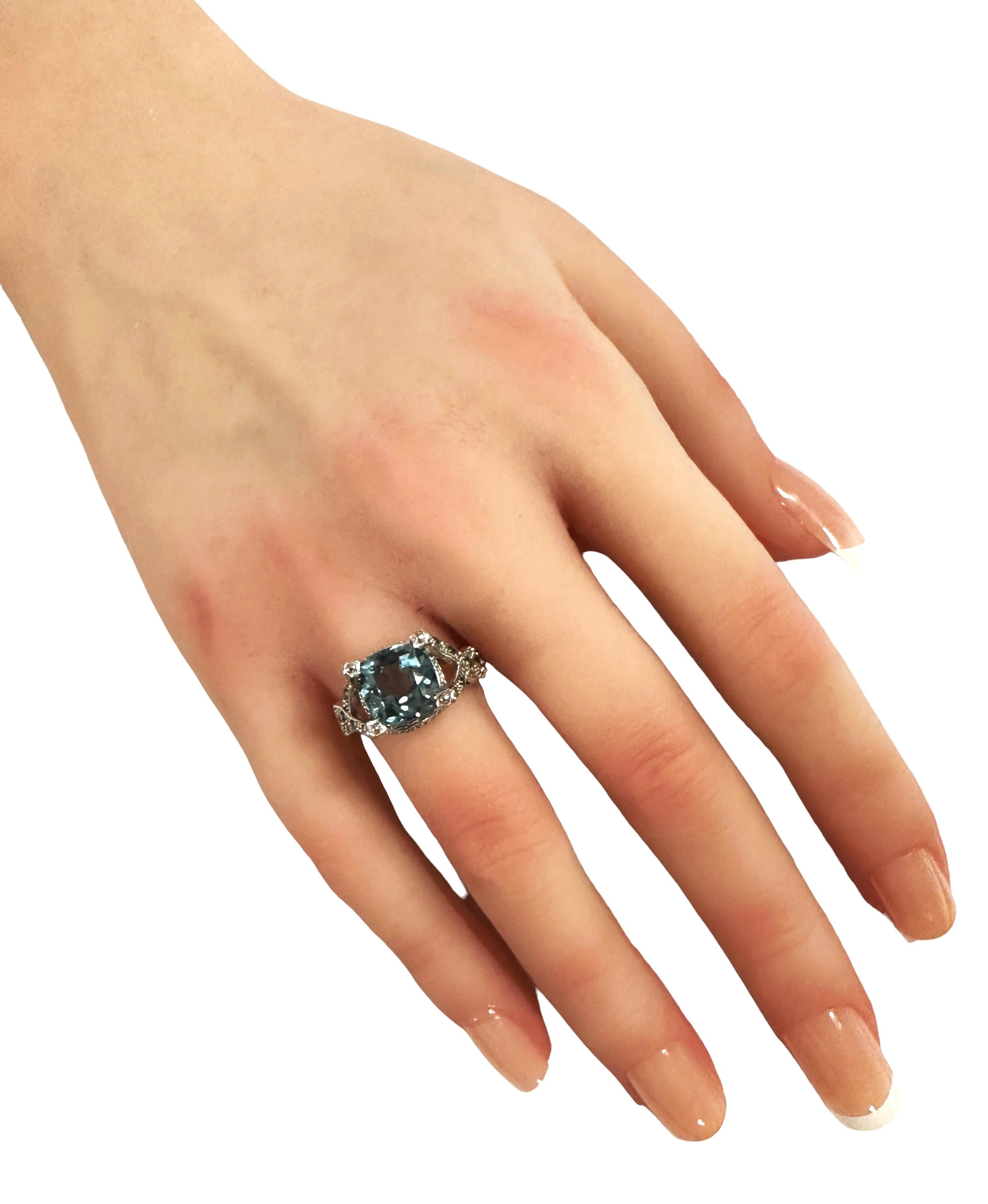 New African 4 Carat Blue Green Sapphire Sterling Ring Size 6.25 1