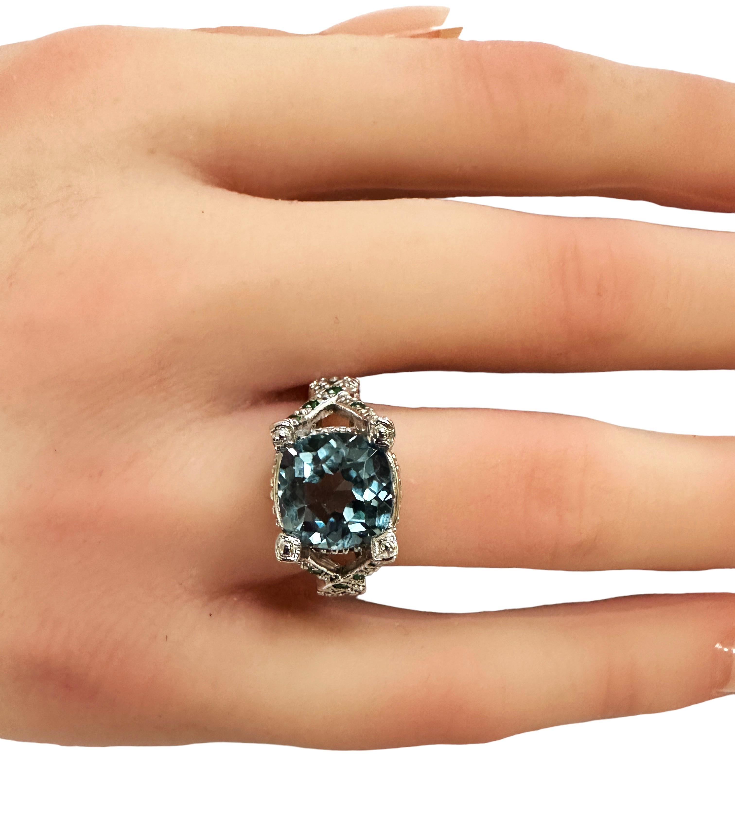 New African 4 Carat Blue Green Sapphire Sterling Ring Size 6.25 2