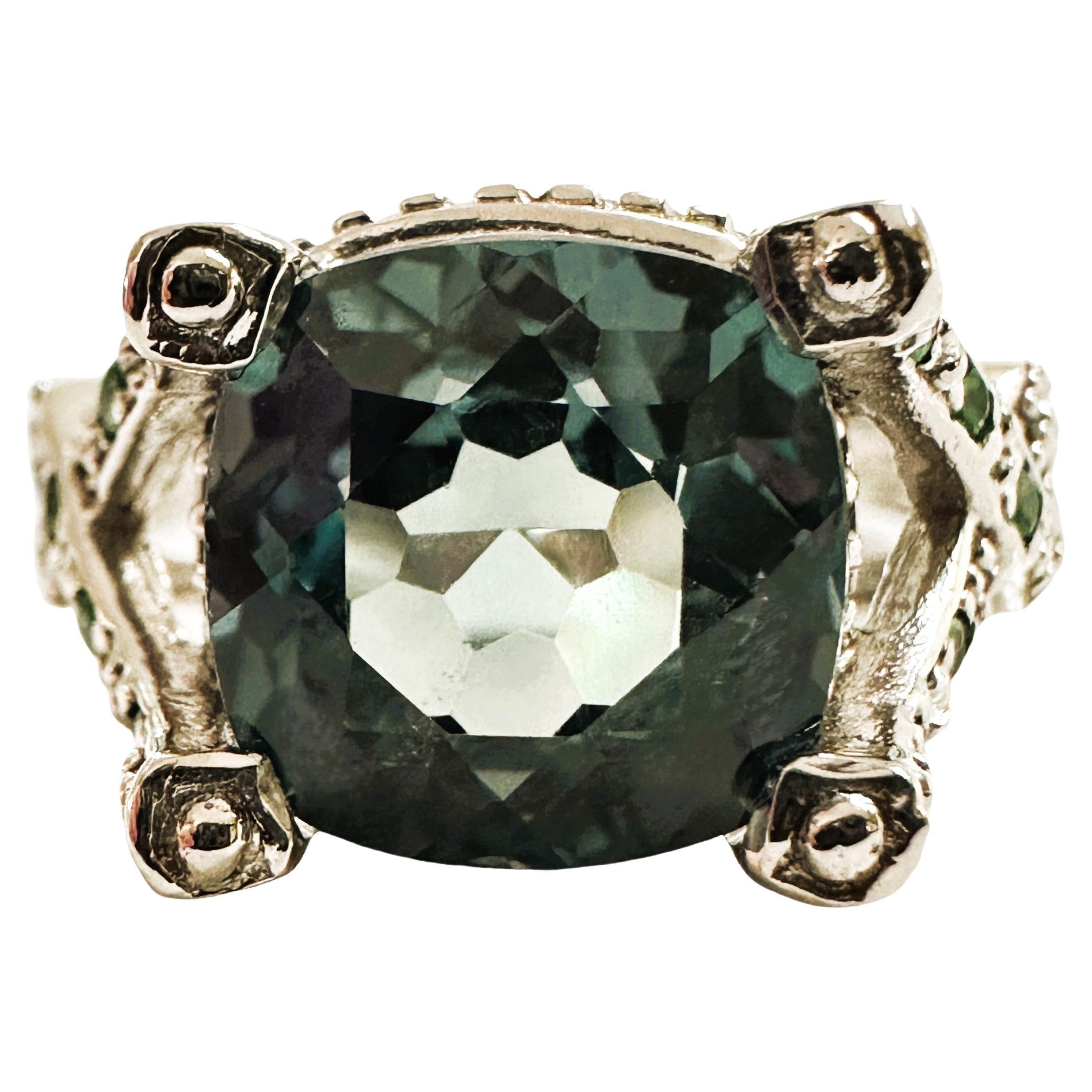 Nuevo anillo de zafiro verde azul africano de 4 quilates, talla 6,25