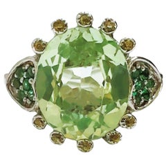 New African 4 Ct Apple Green Sapphire & Yellow Sapphire Sterling Ring