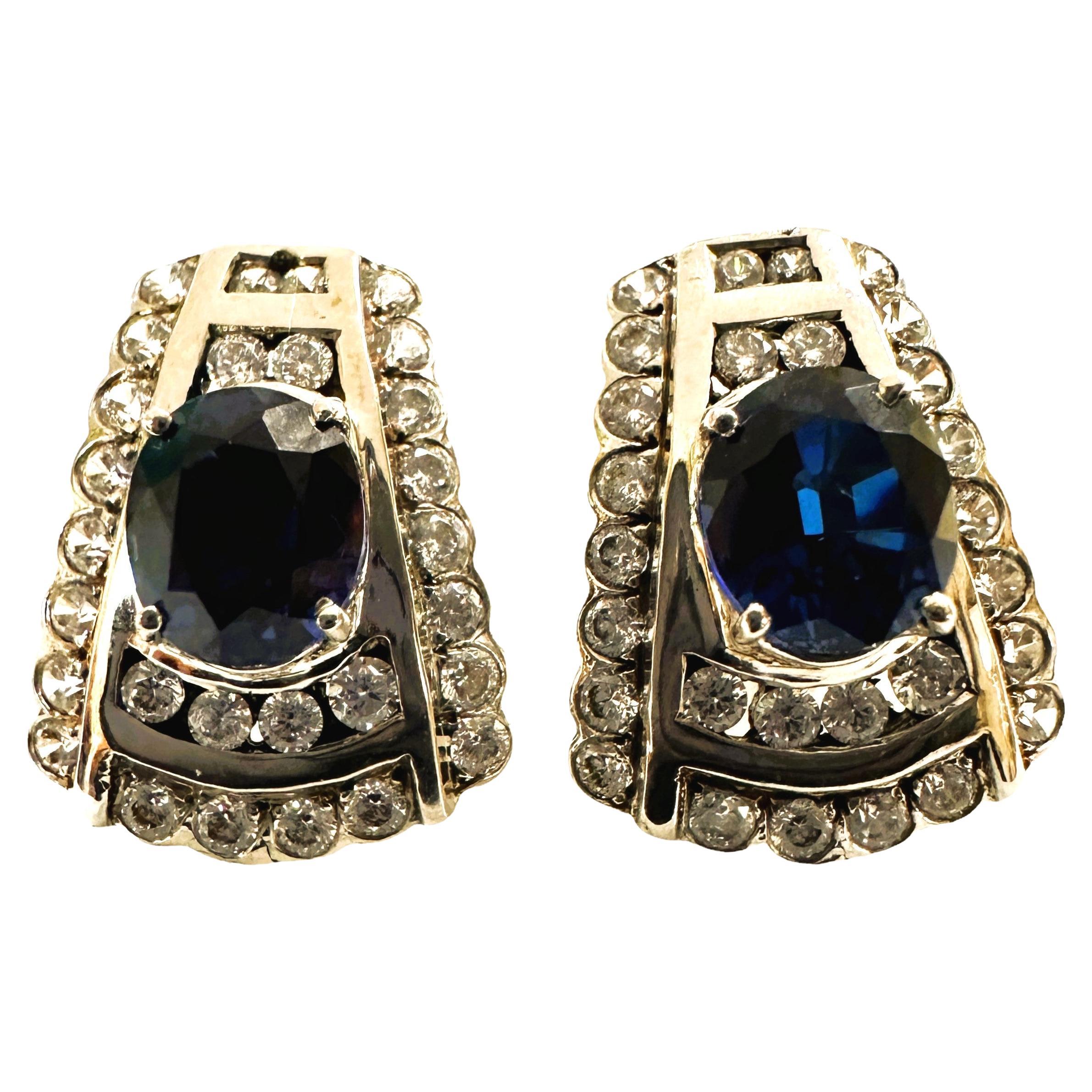 New African 4. ct Deep Blue Sapphire & White Sterling Post Earrings