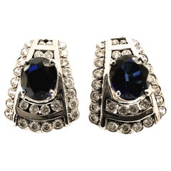 New African 4. ct Deep Blue Sapphire & White Sterling Post Earrings