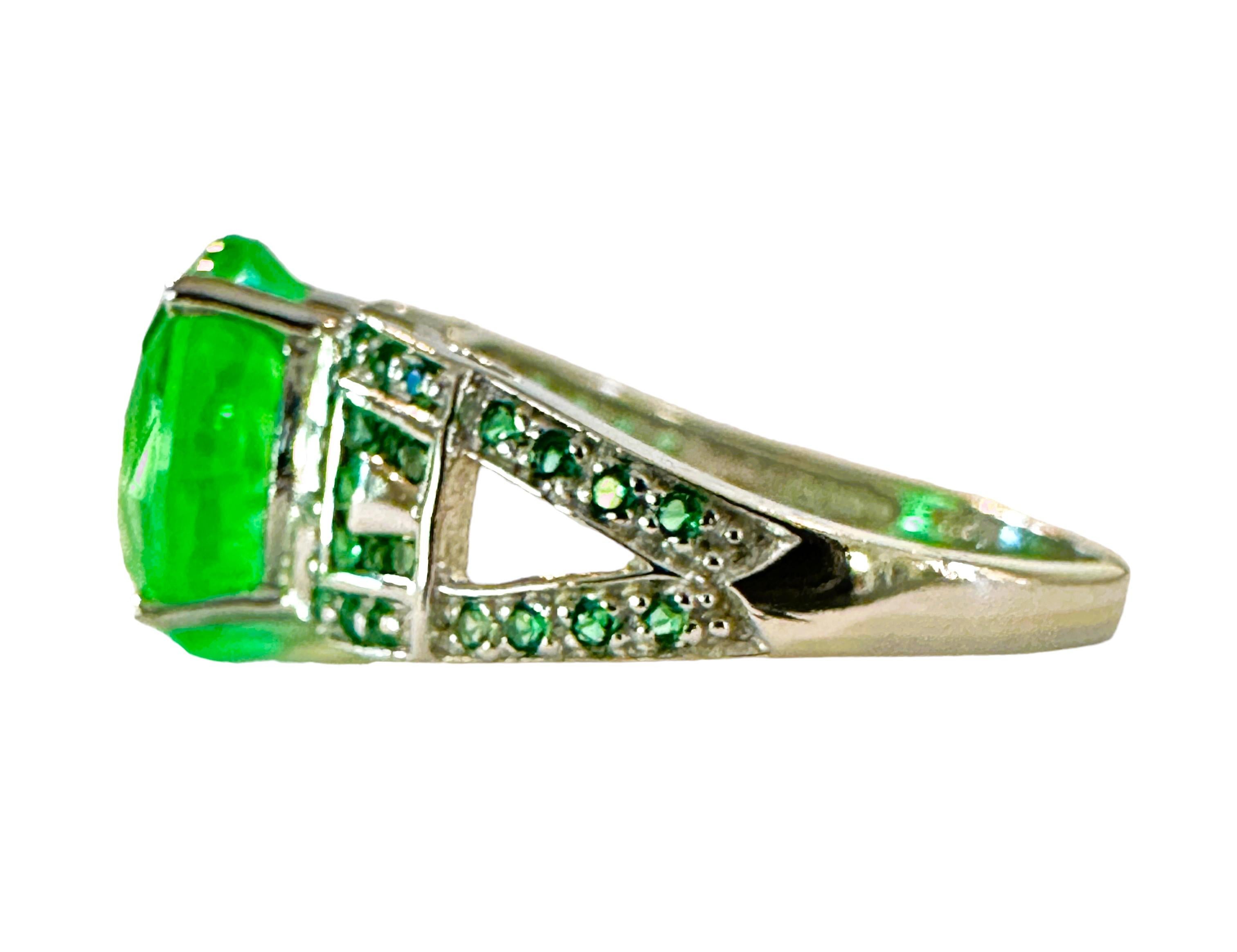 Art Deco New African 4.0 Ct Emerald Green Garnet Sapphire & Tsavorite Sterling Ring 